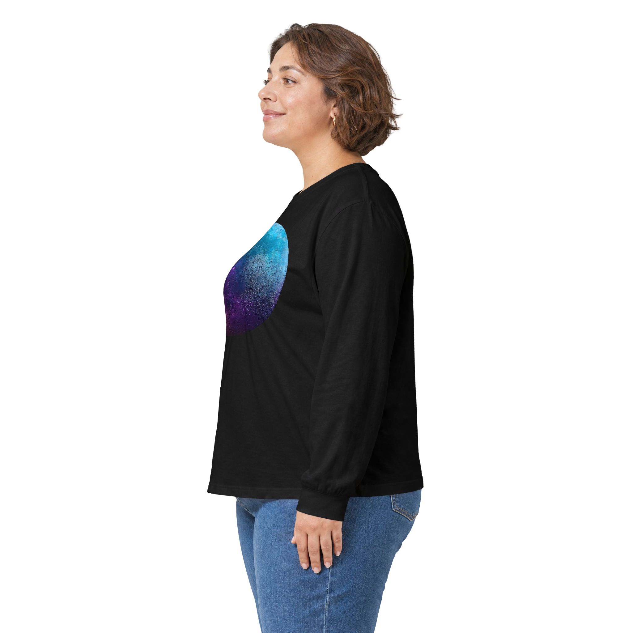 Iridescent Moon Long Sleeve Tee – Cosmic Celestial Art - Image 4