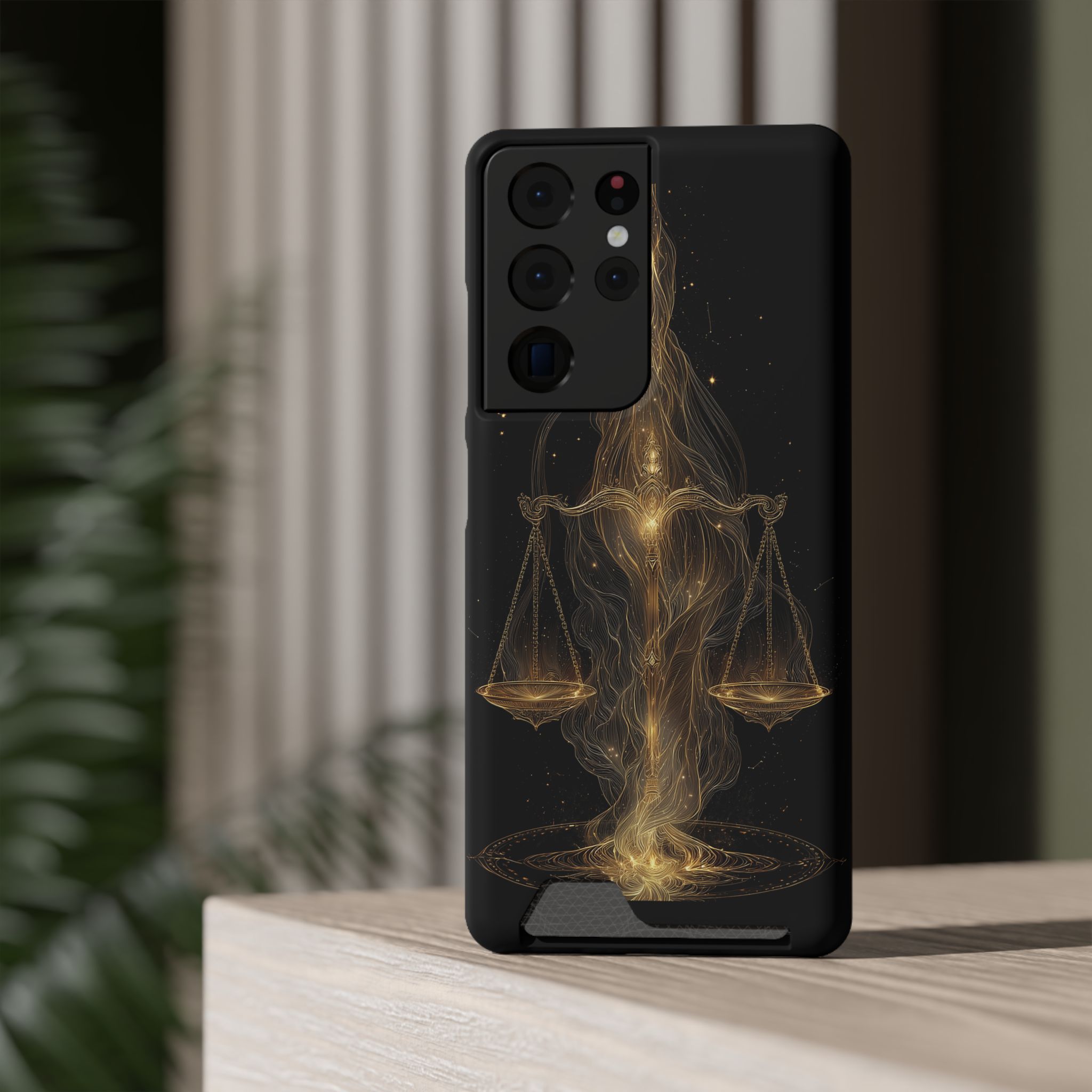 Libra Zodiac Phone Case with Card Holder – Celestial Gold Scales - Image 76