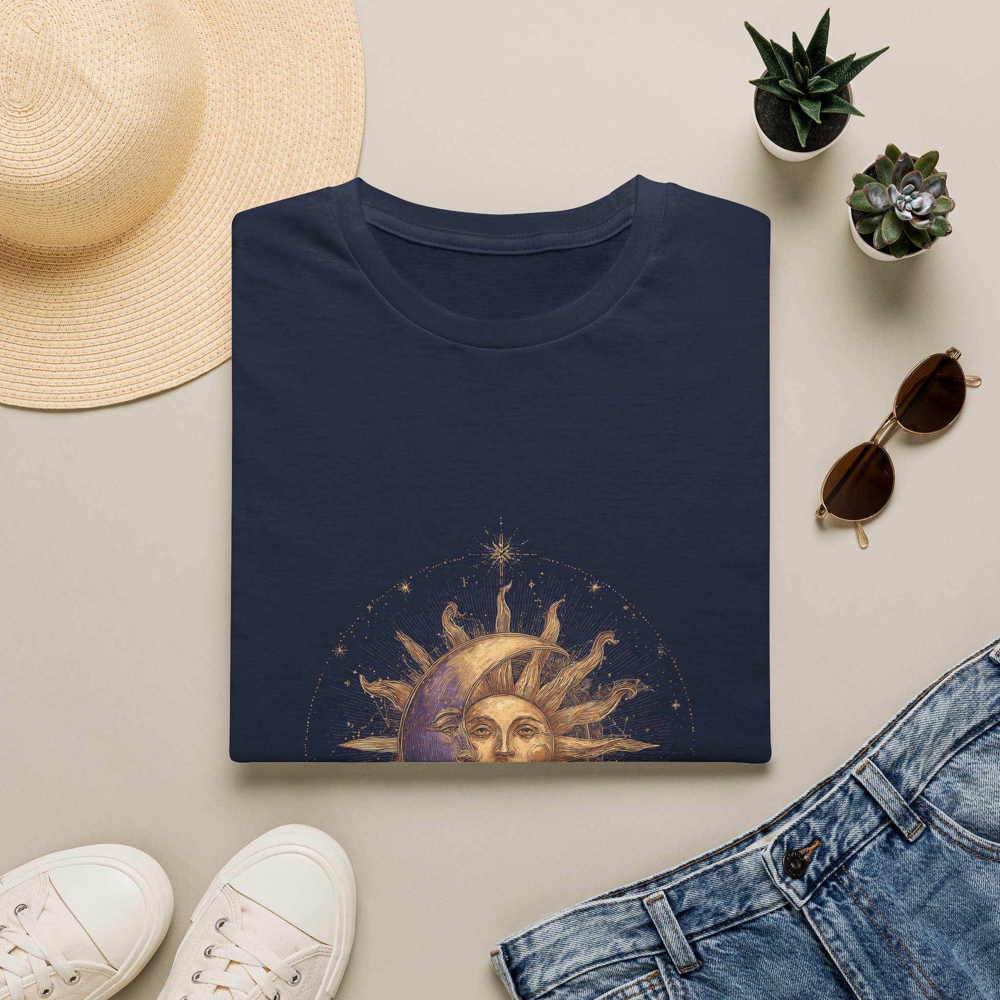 Celestial Sun & Moon T-Shirt – Gold Cosmic Astrology Unisex Tee - Image 5