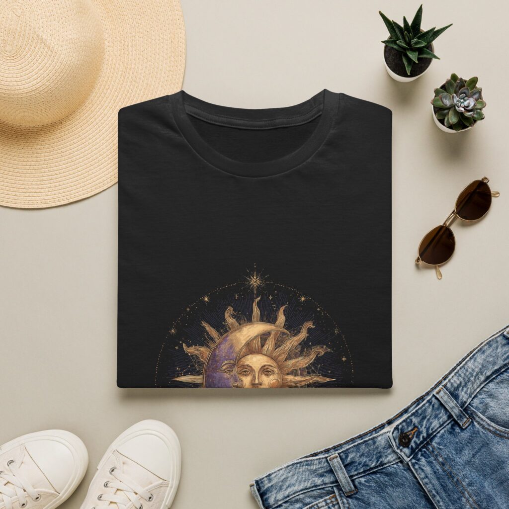 Celestial Sun & Moon T-Shirt – Gold Cosmic Astrology Unisex Tee