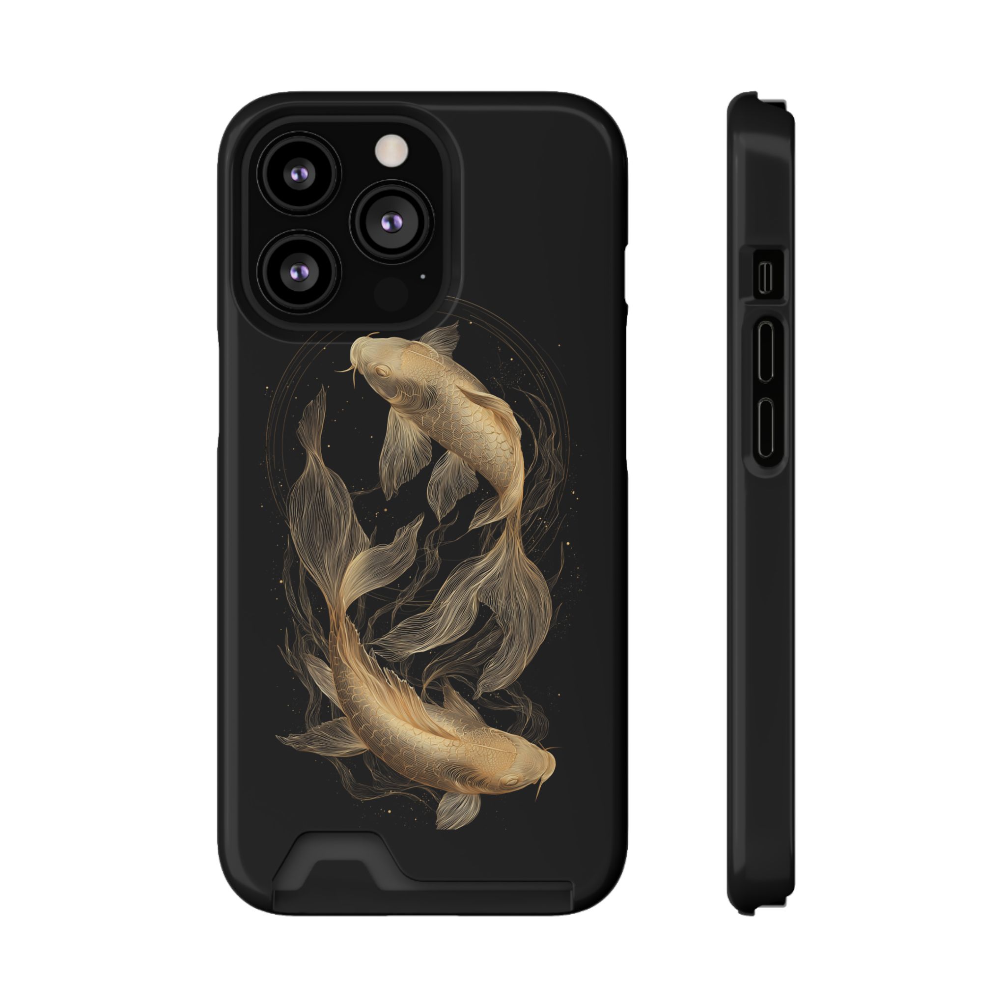Pisces Zodiac Phone Case with Card Holder – Celestial Gold Fish - Image 41