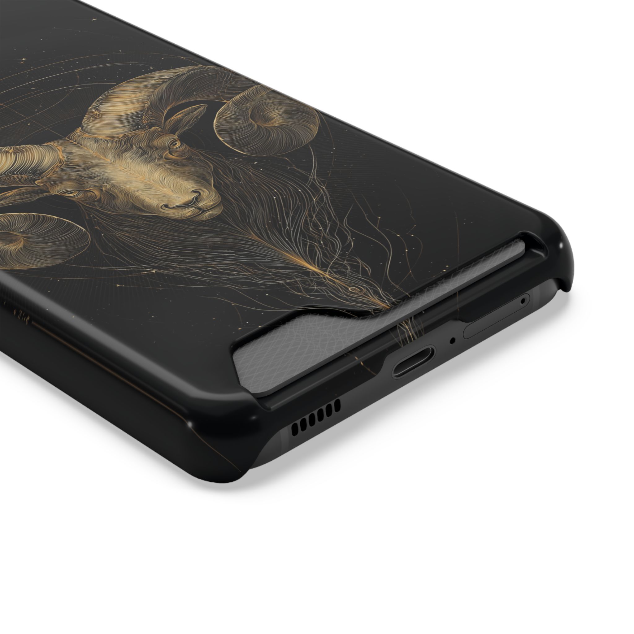 Aries Zodiac Phone Case with Card Holder – Celestial Gold Constellation - Image 2