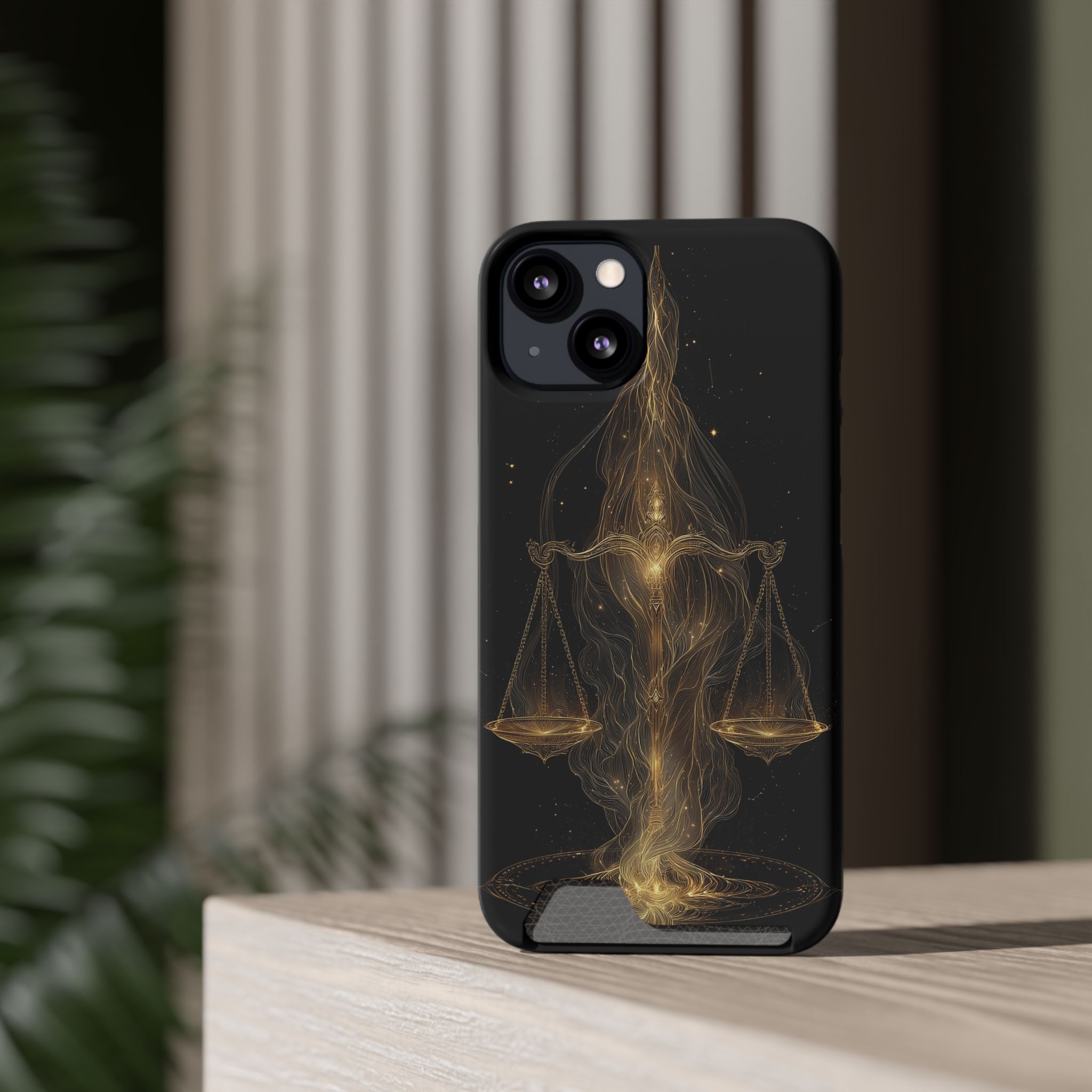 Libra Zodiac Phone Case with Card Holder – Celestial Gold Scales - Image 28