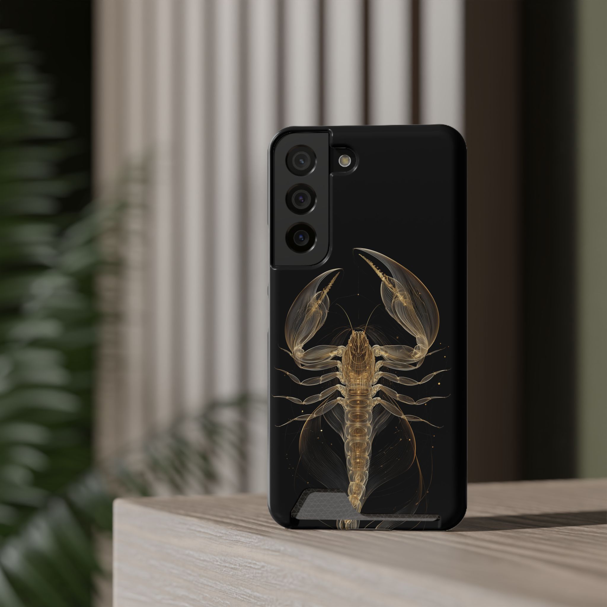 Scorpio Zodiac Phone Case with Card Holder – Celestial Gold Scorpion - Image 4
