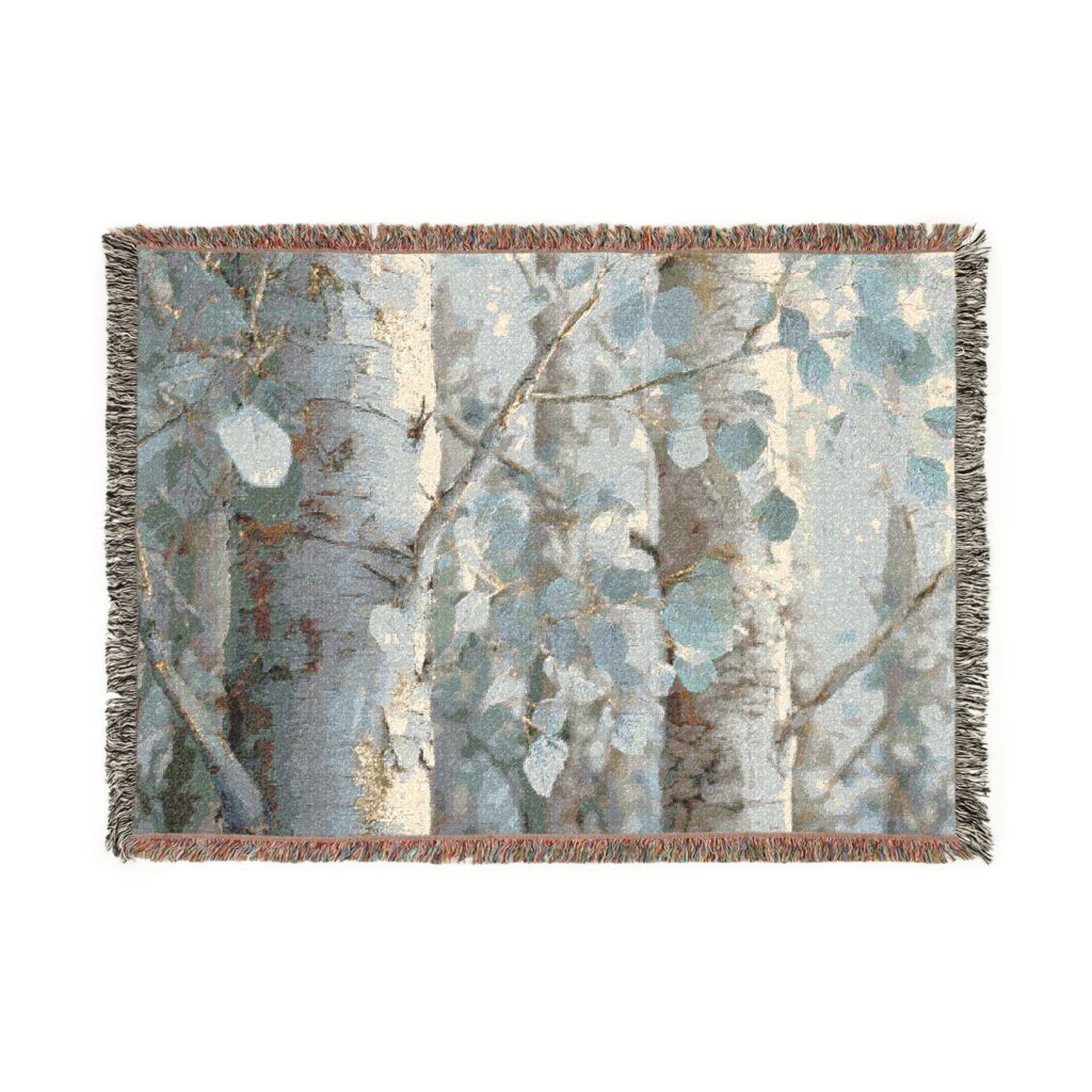 Birch Grove Woven Blanket – Ethereal Woodland Tapestry Throw