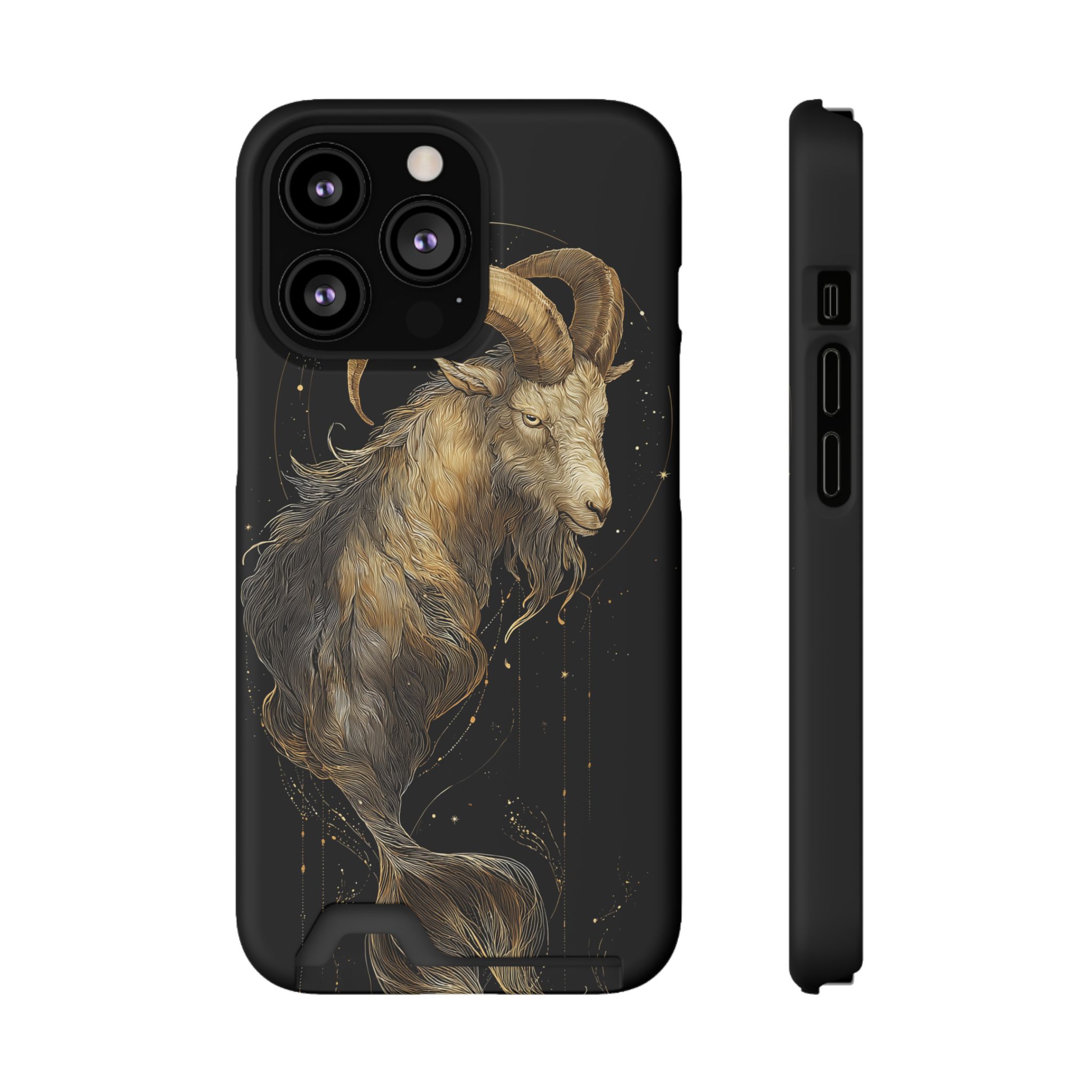Capricorn Zodiac Phone Case with Card Holder – Celestial Gold Sea-Goat - Image 45