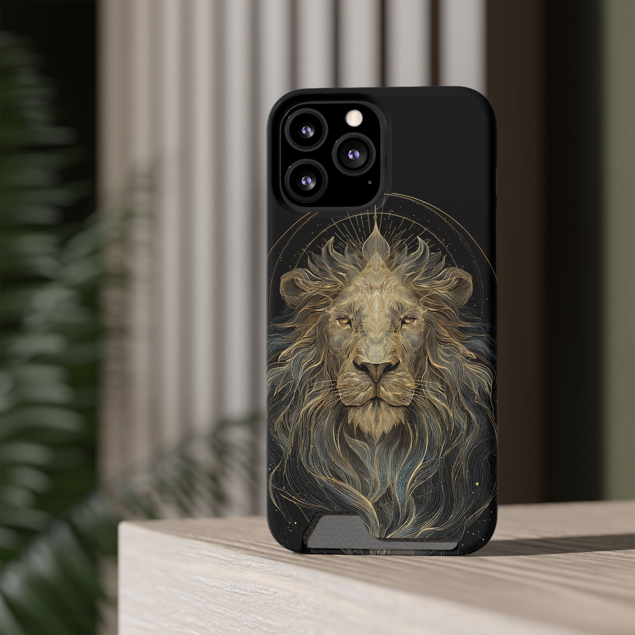 Leo Zodiac Phone Case with Card Holder – Celestial Gold Lion - Image 52