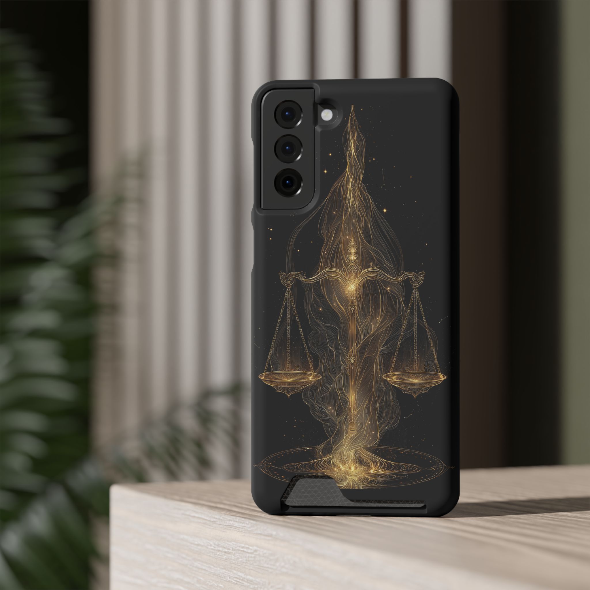Libra Zodiac Phone Case with Card Holder – Celestial Gold Scales - Image 72