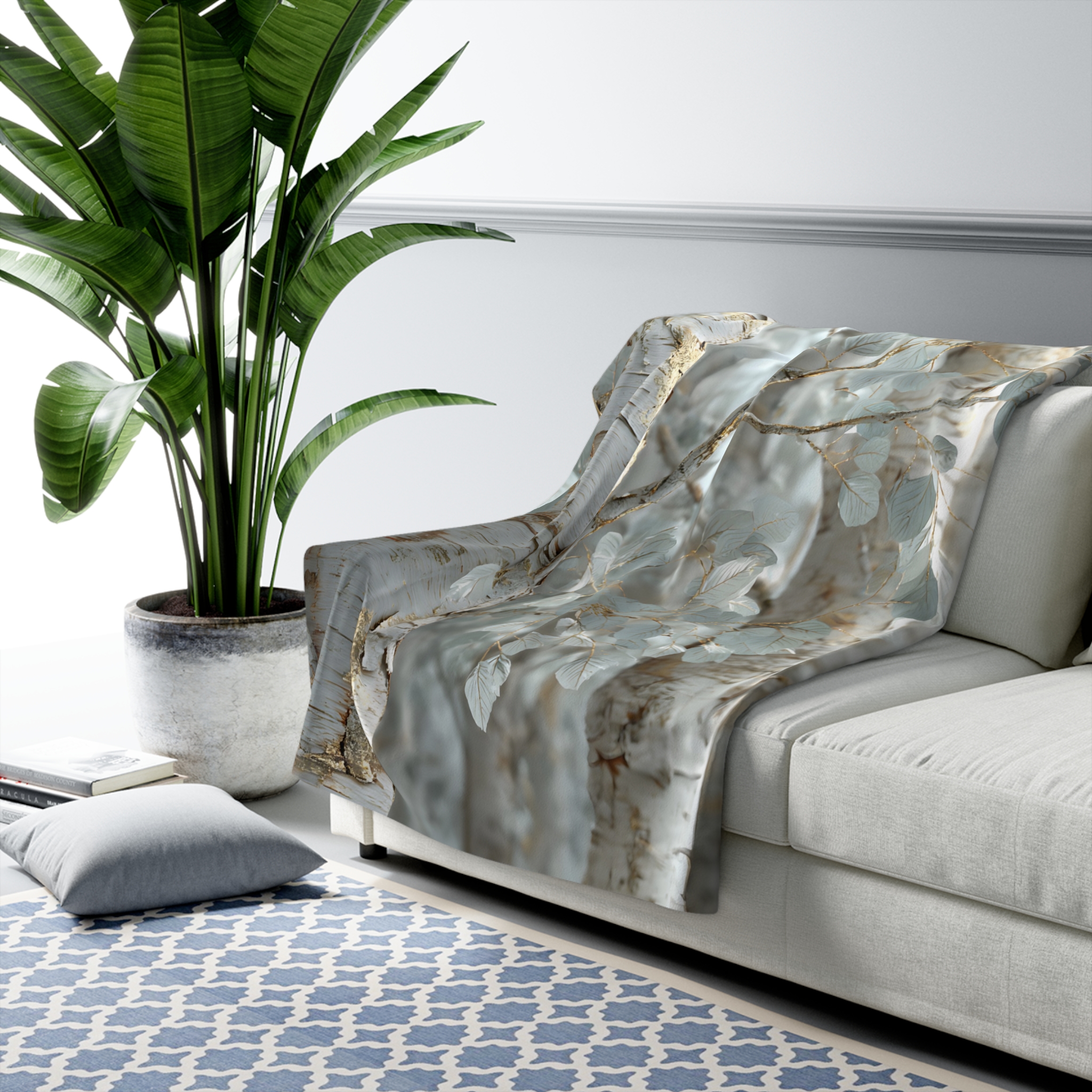 Golden Birch Forest Sherpa Blanket – Ethereal Woodland Throw - Image 3