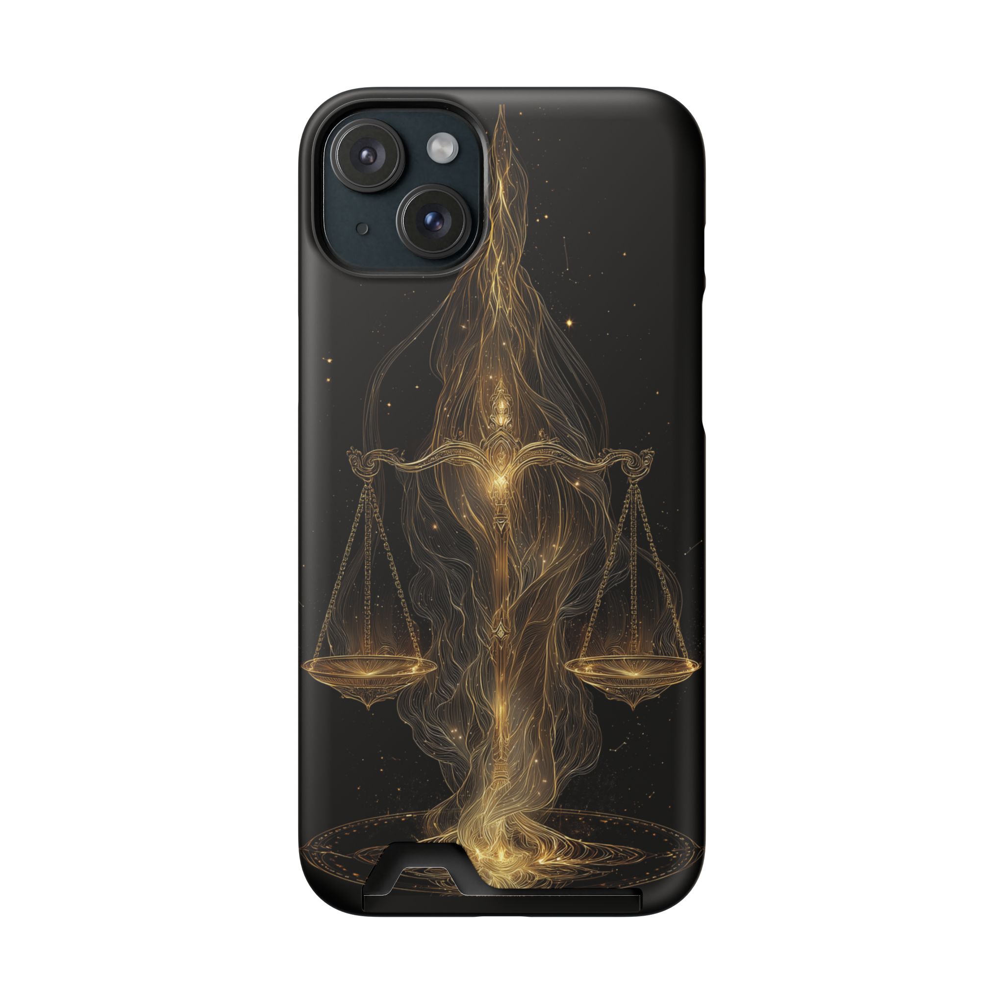 Libra Zodiac Phone Case with Card Holder – Celestial Gold Scales - Image 102