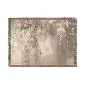 Golden Willow Woven Blanket – Cascading Leaves Tapestry Throw