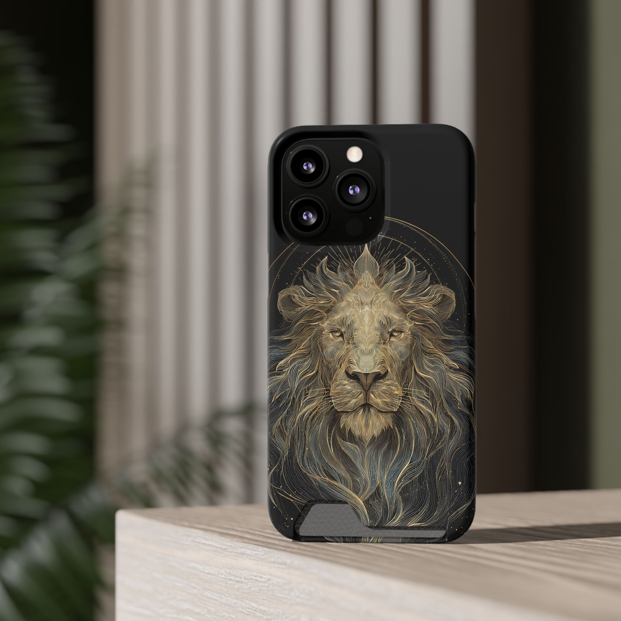 Leo Zodiac Phone Case with Card Holder – Celestial Gold Lion - Image 44