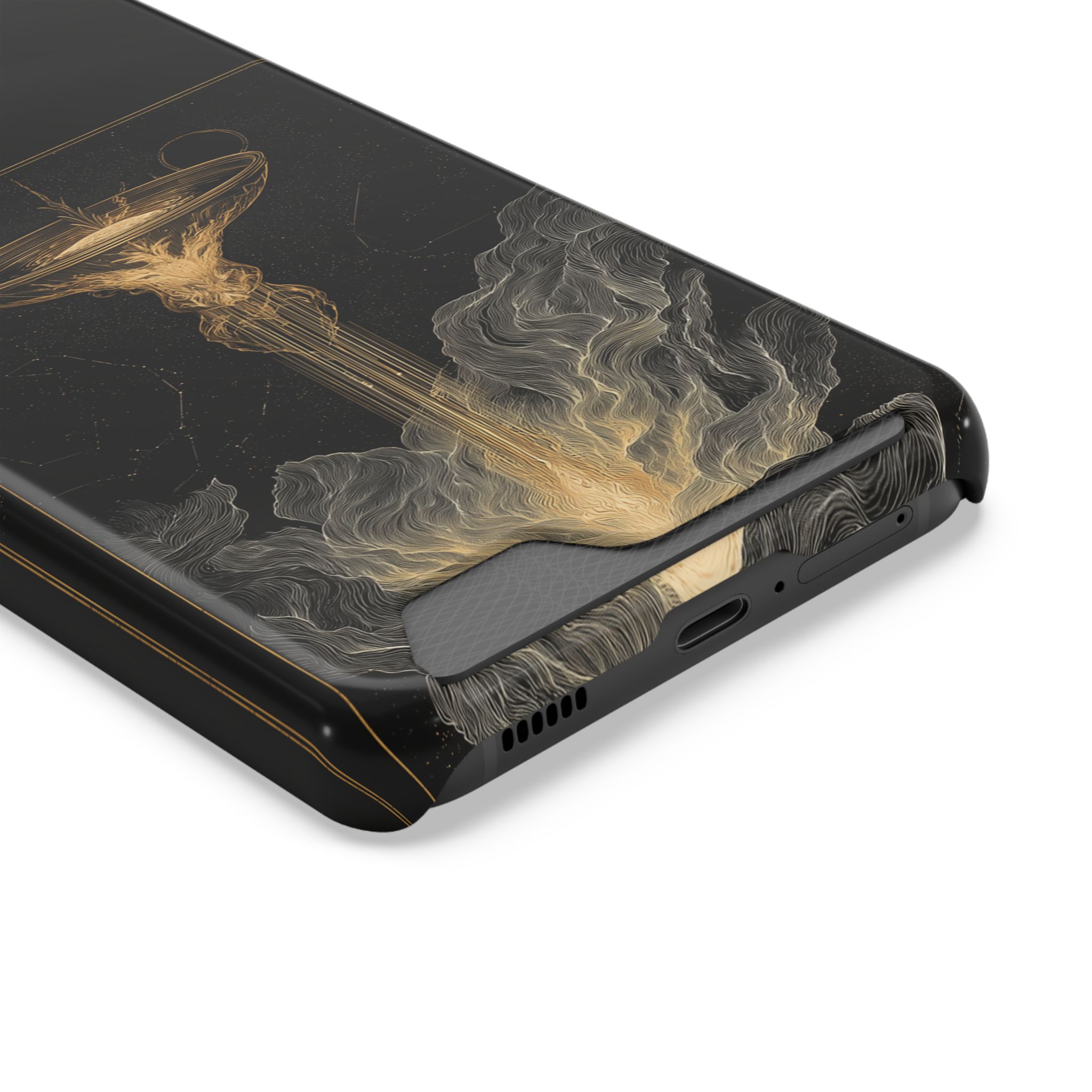 Aquarius Zodiac Phone Case with Card Holder – Celestial Gold Water Bearer - Image 2