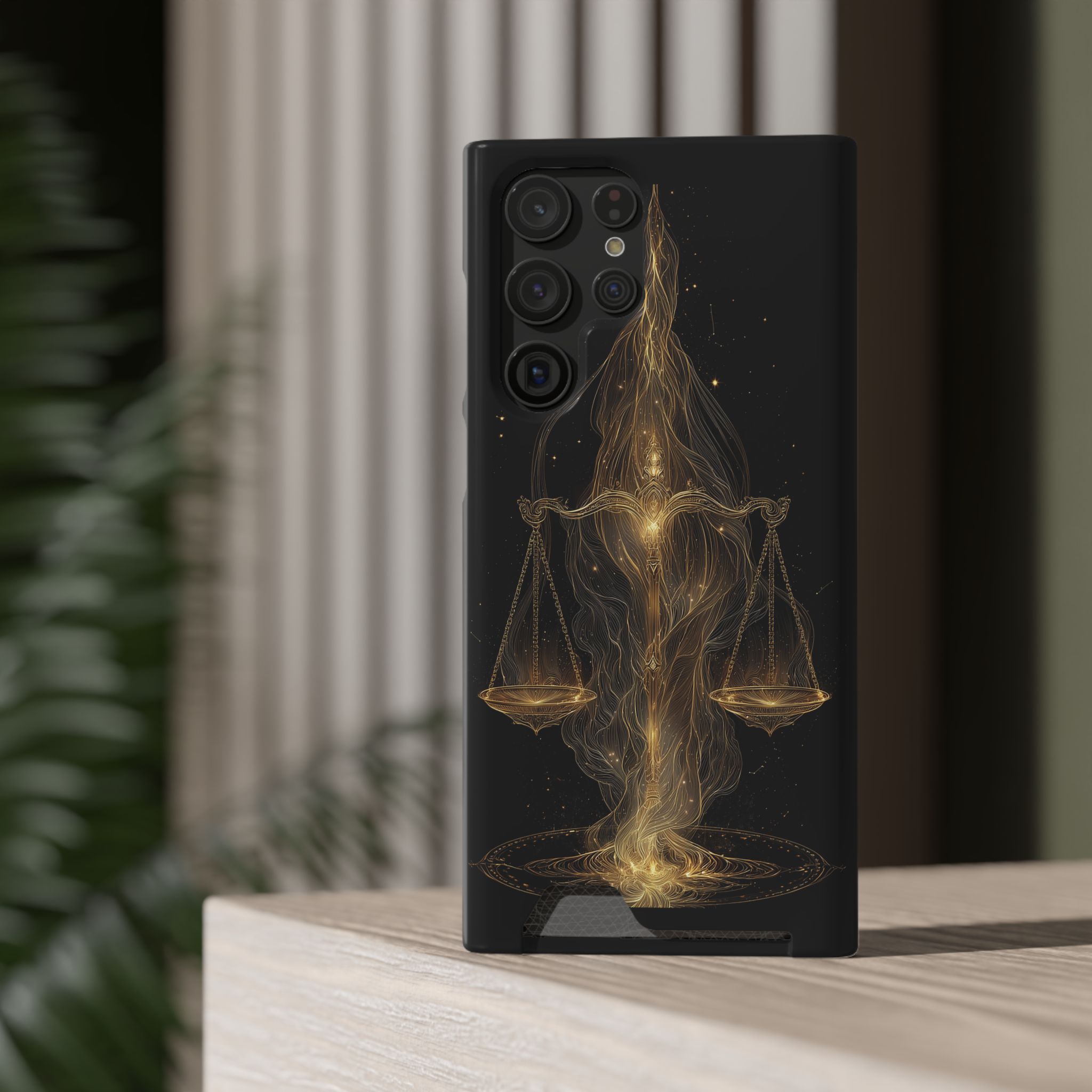 Libra Zodiac Phone Case with Card Holder – Celestial Gold Scales - Image 20