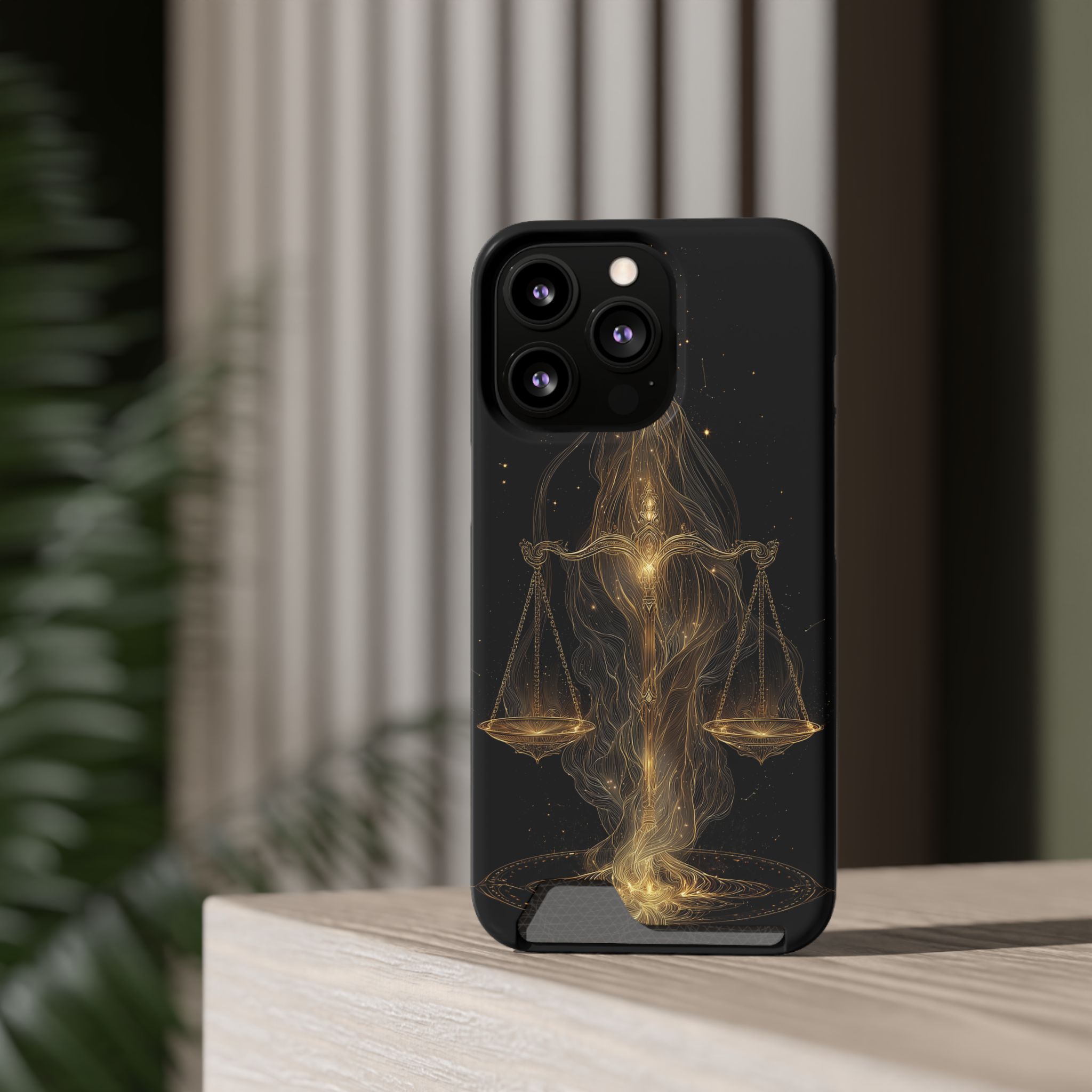 Libra Zodiac Phone Case with Card Holder – Celestial Gold Scales - Image 44