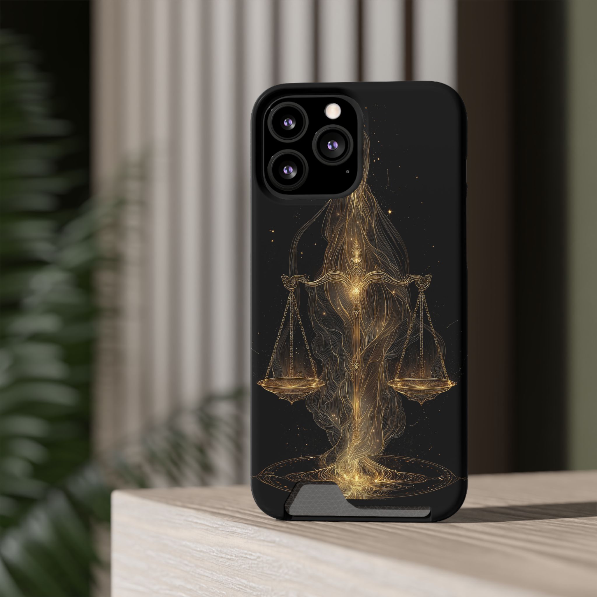Libra Zodiac Phone Case with Card Holder – Celestial Gold Scales - Image 52
