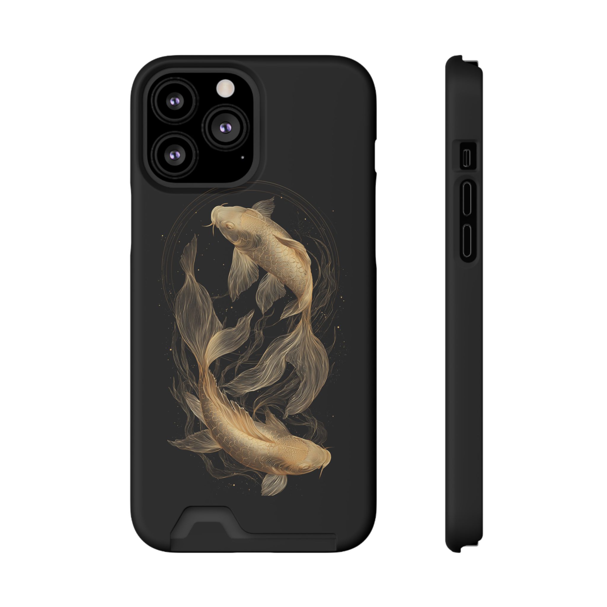 Pisces Zodiac Phone Case with Card Holder – Celestial Gold Fish - Image 53