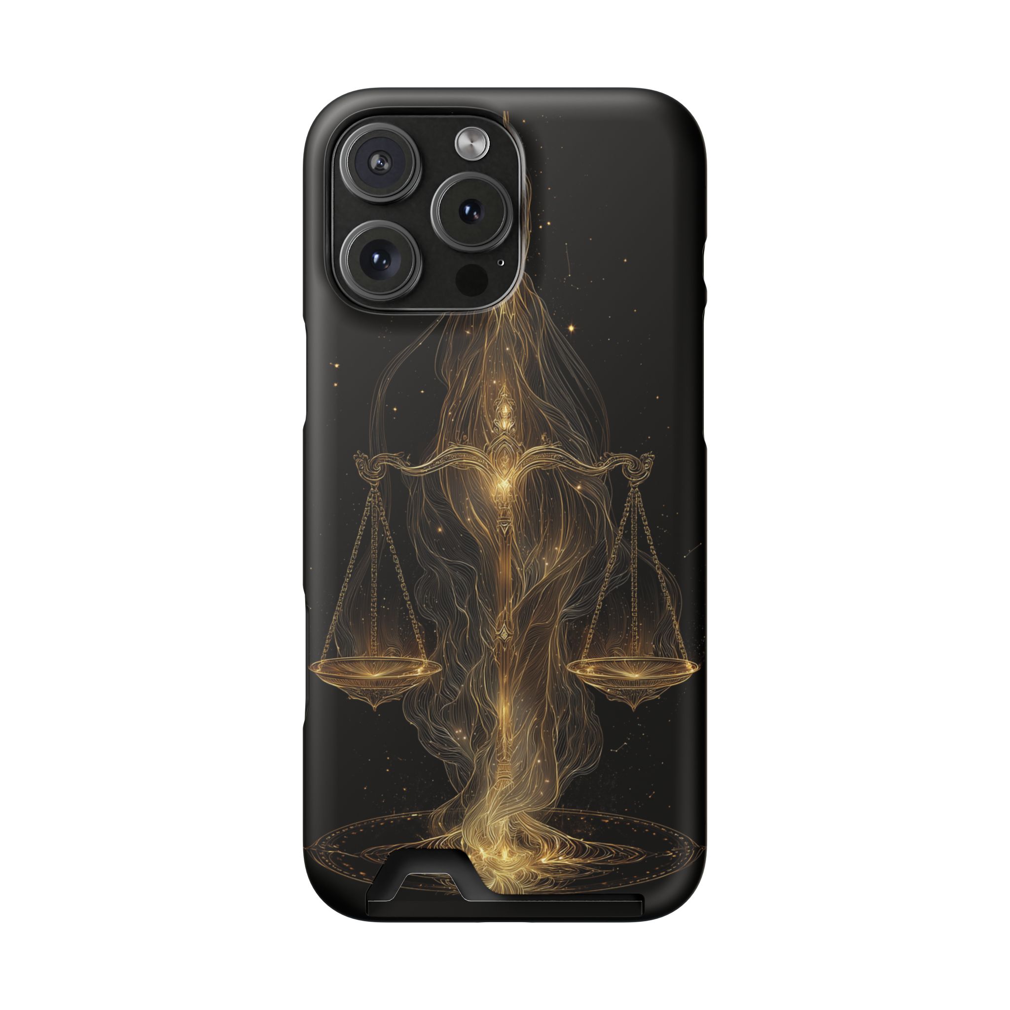 Libra Zodiac Phone Case with Card Holder – Celestial Gold Scales - Image 112