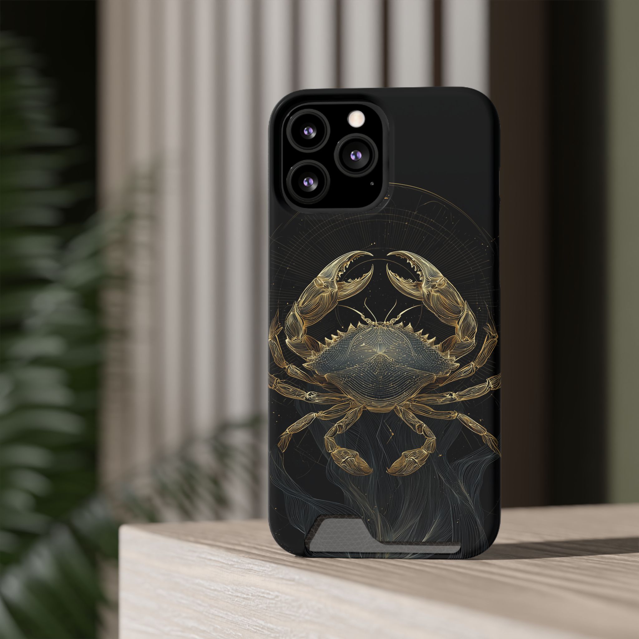 Cancer Zodiac Phone Case with Card Holder – Celestial Gold Crab - Image 52