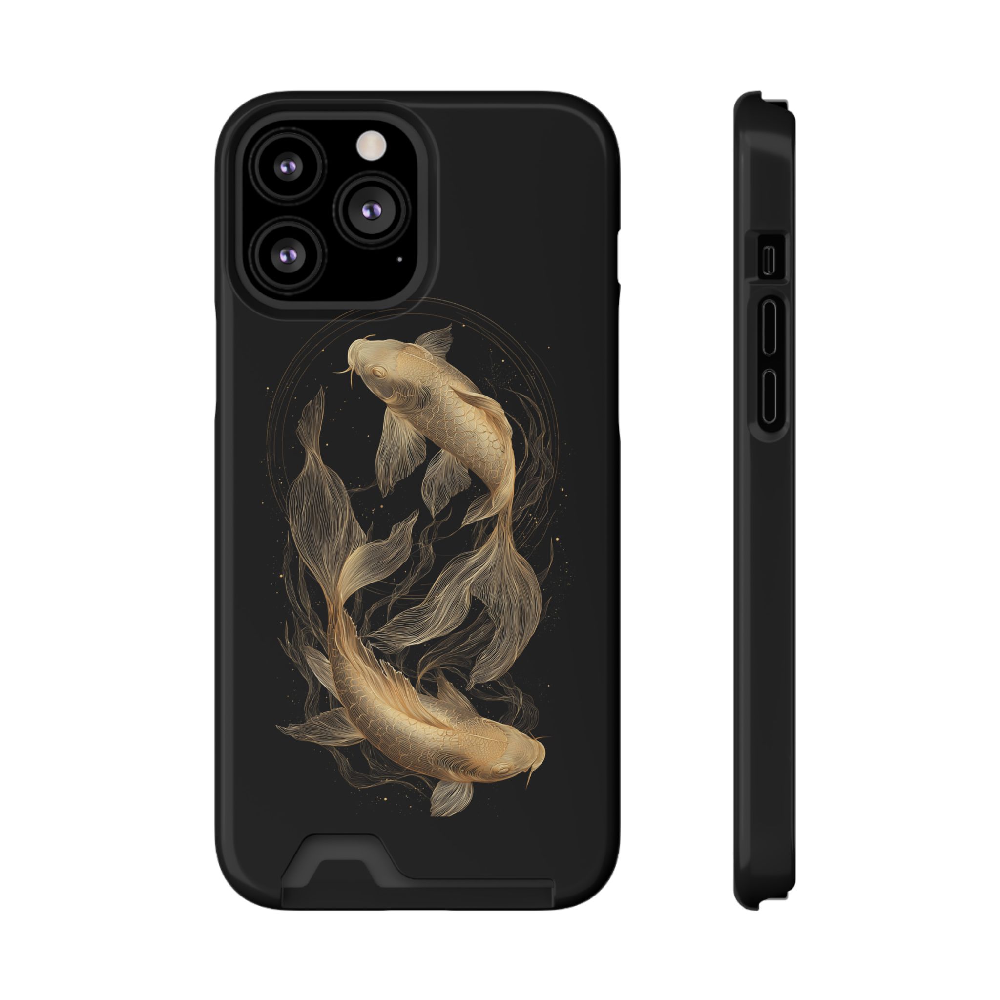 Pisces Zodiac Phone Case with Card Holder – Celestial Gold Fish - Image 49
