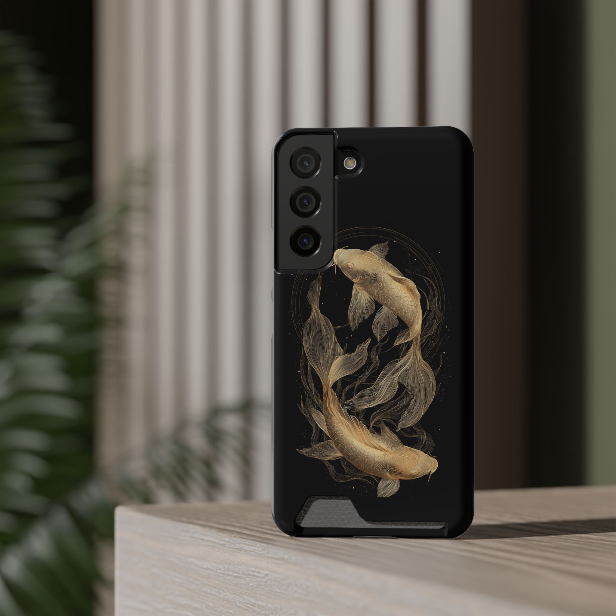 Pisces Zodiac Phone Case with Card Holder – Celestial Gold Fish - Image 4