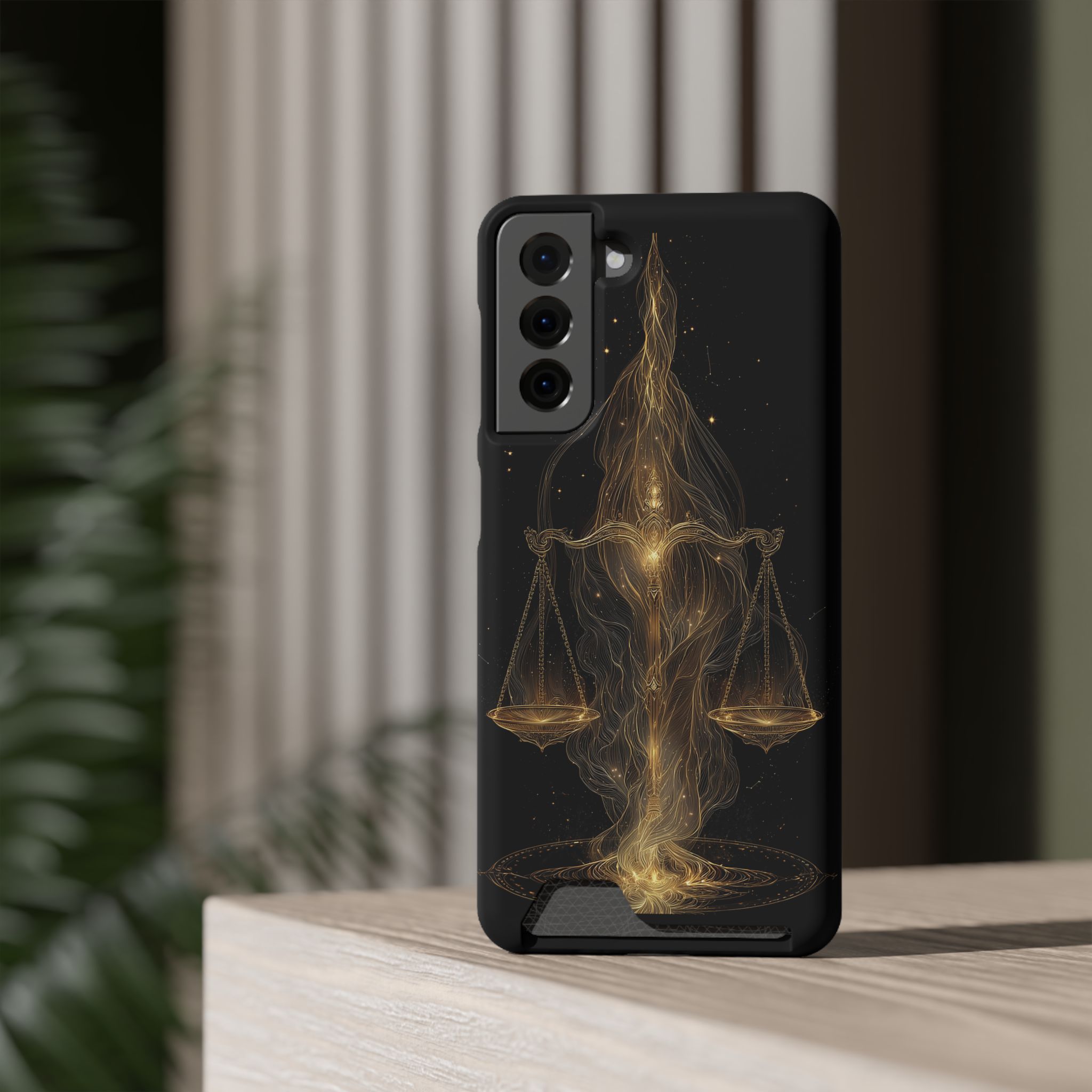 Libra Zodiac Phone Case with Card Holder – Celestial Gold Scales - Image 64
