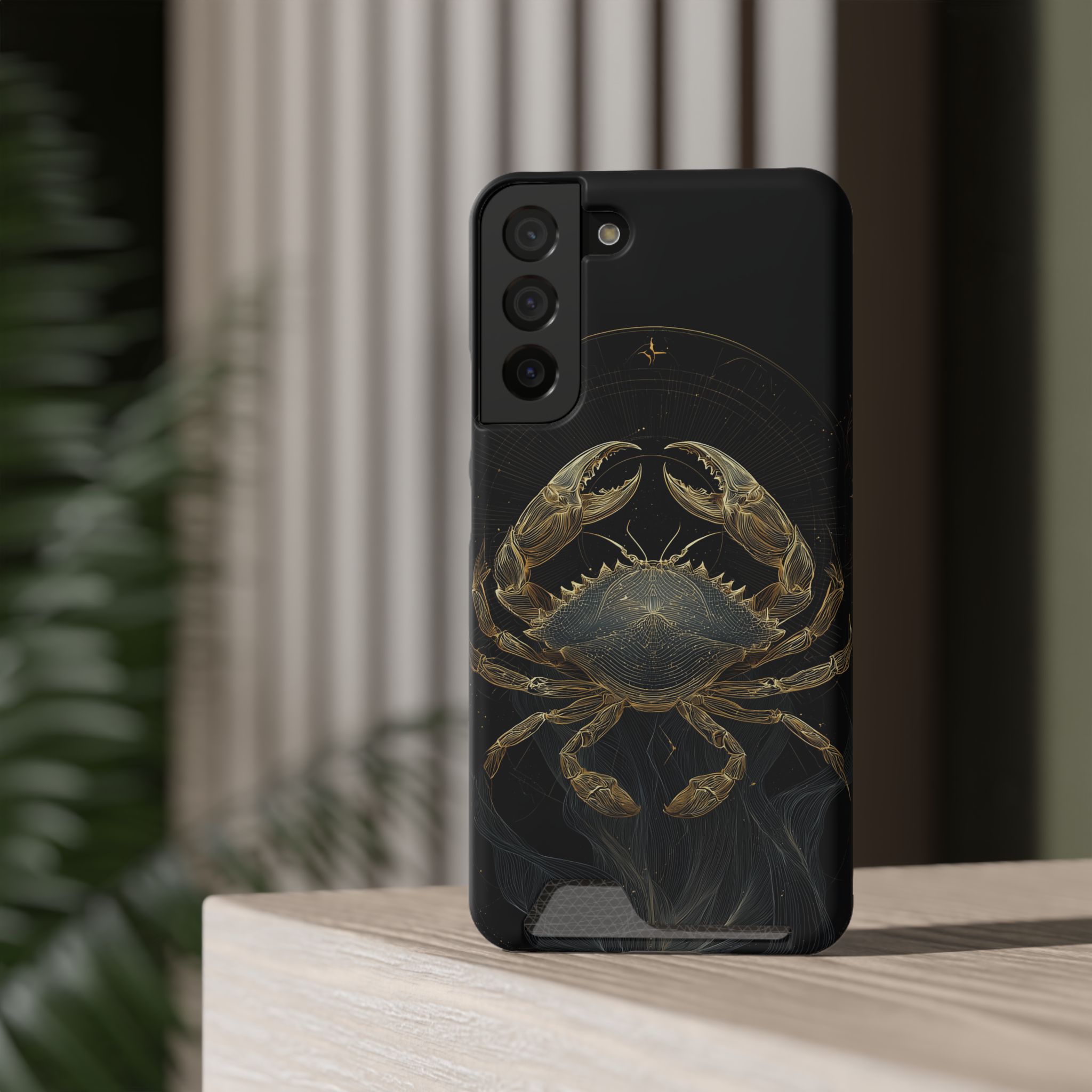 Cancer Zodiac Phone Case with Card Holder – Celestial Gold Crab - Image 16