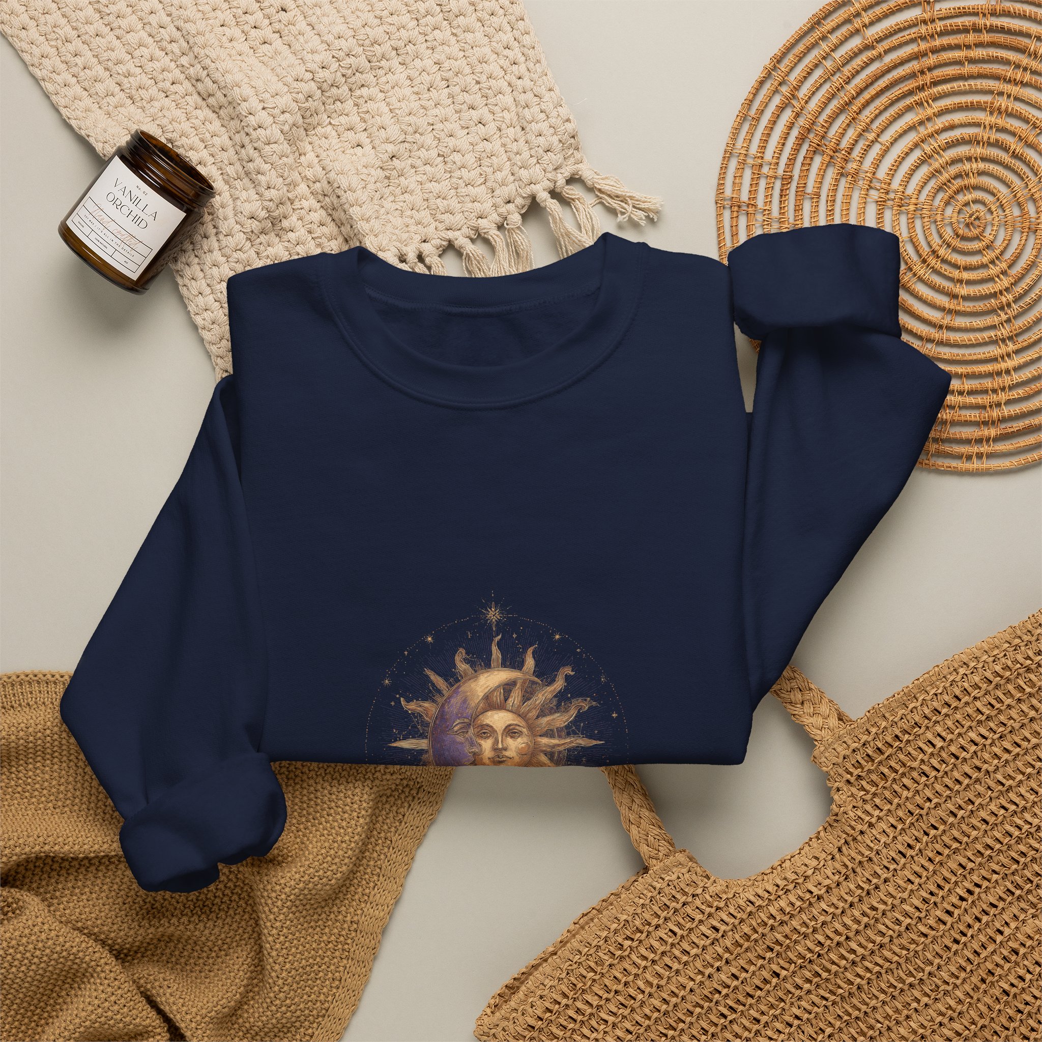 Celestial Sun & Moon Sweatshirt – Gold Cosmic Astrology Crewneck - Image 8