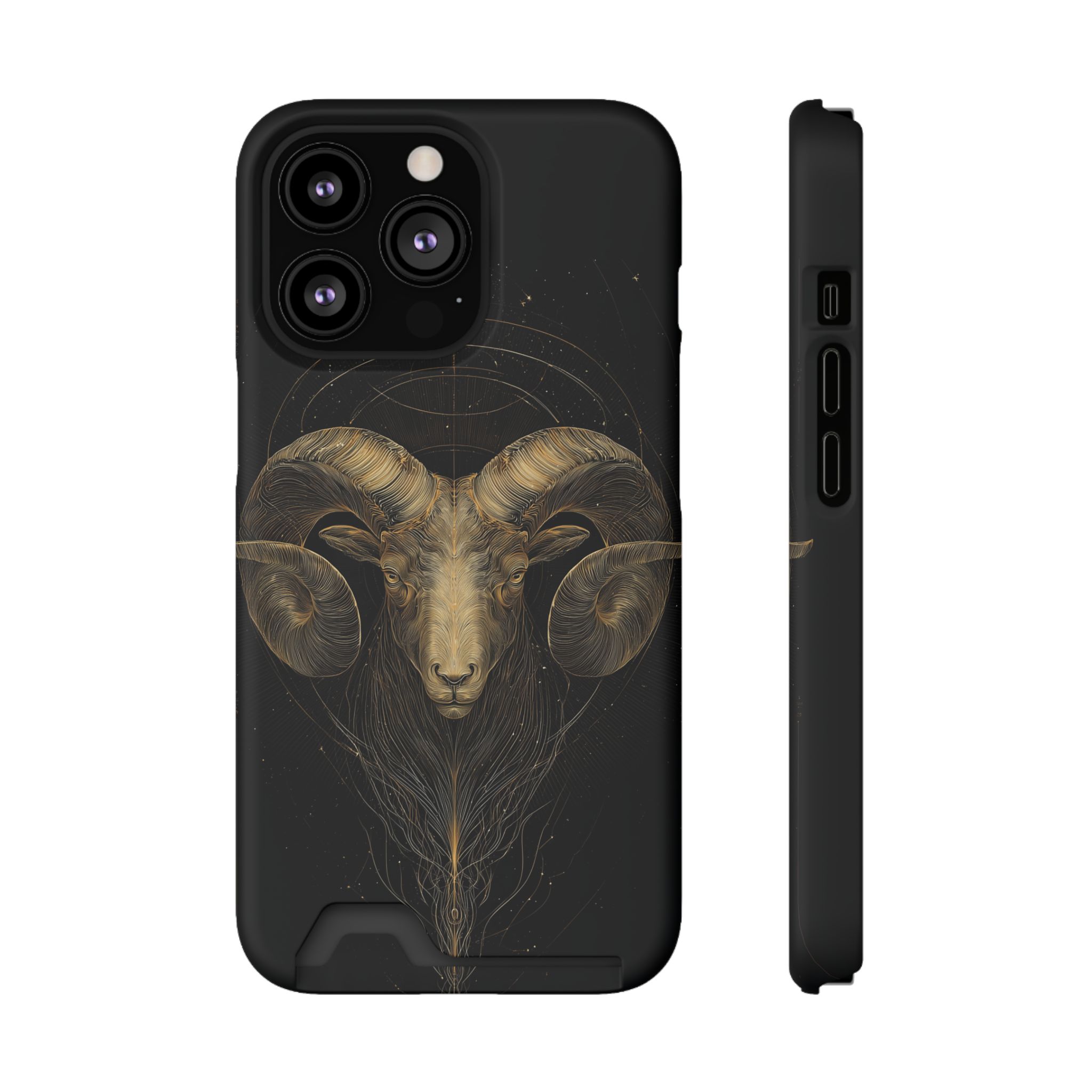 Aries Zodiac Phone Case with Card Holder – Celestial Gold Constellation - Image 45