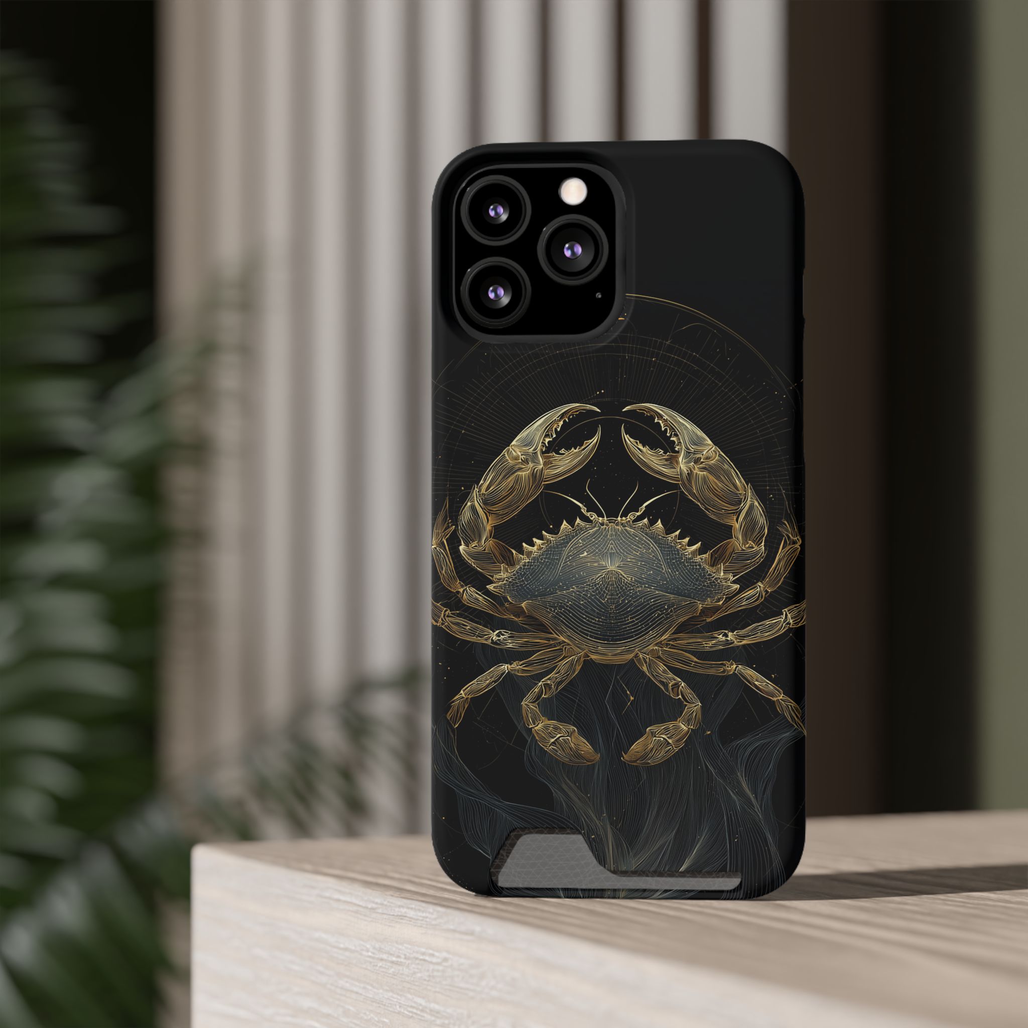 Cancer Zodiac Phone Case with Card Holder – Celestial Gold Crab - Image 56