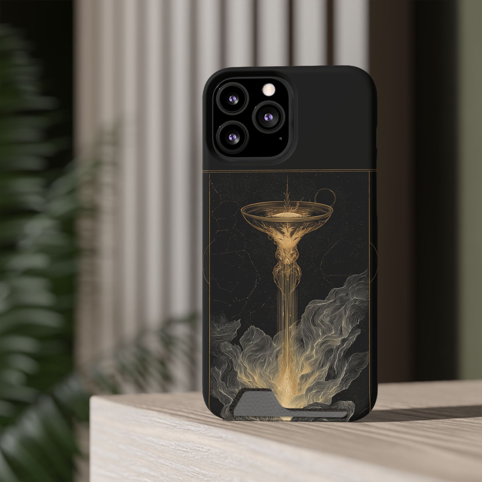 Aquarius Zodiac Phone Case with Card Holder – Celestial Gold Water Bearer - Image 56