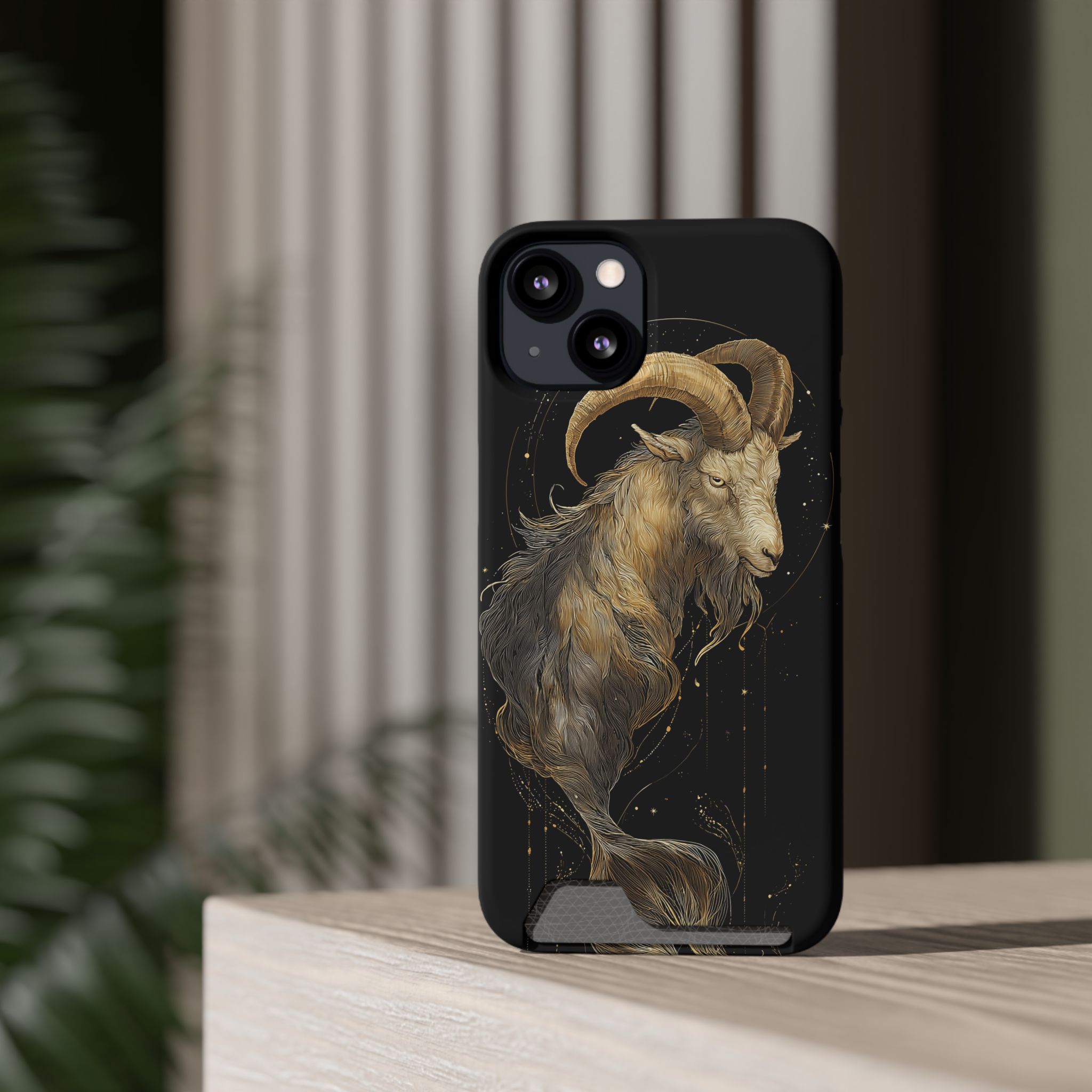 Capricorn Zodiac Phone Case with Card Holder – Celestial Gold Sea-Goat - Image 32