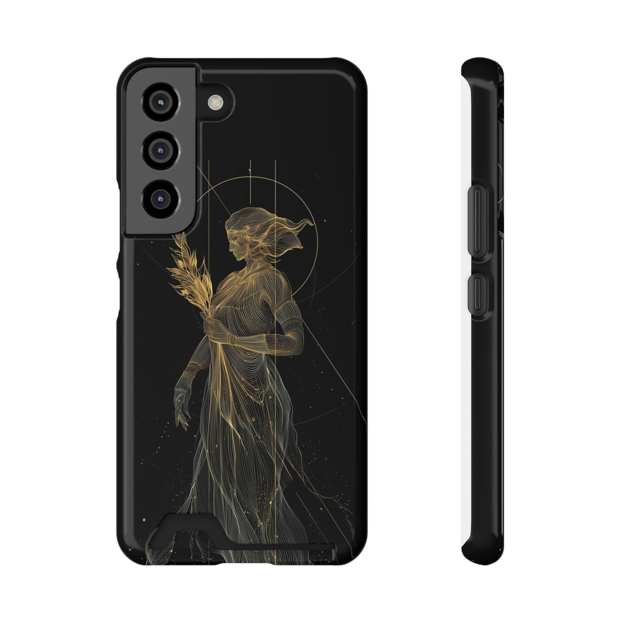 Virgo Zodiac Phone Case with Card Holder – Celestial Gold Maiden