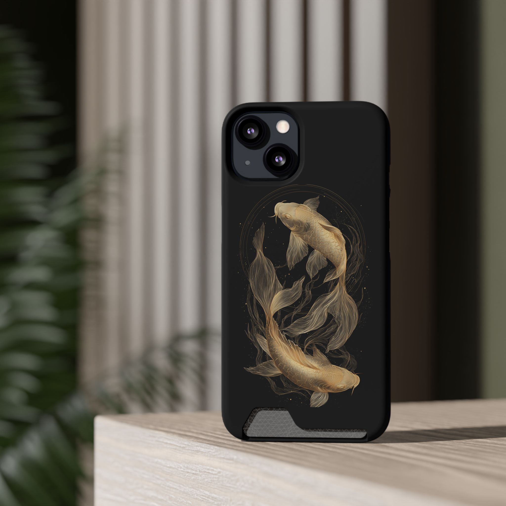 Pisces Zodiac Phone Case with Card Holder – Celestial Gold Fish - Image 32