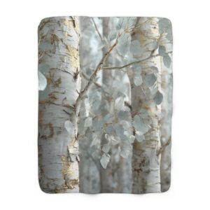 Golden Birch Forest Sherpa Blanket – Ethereal Woodland Throw