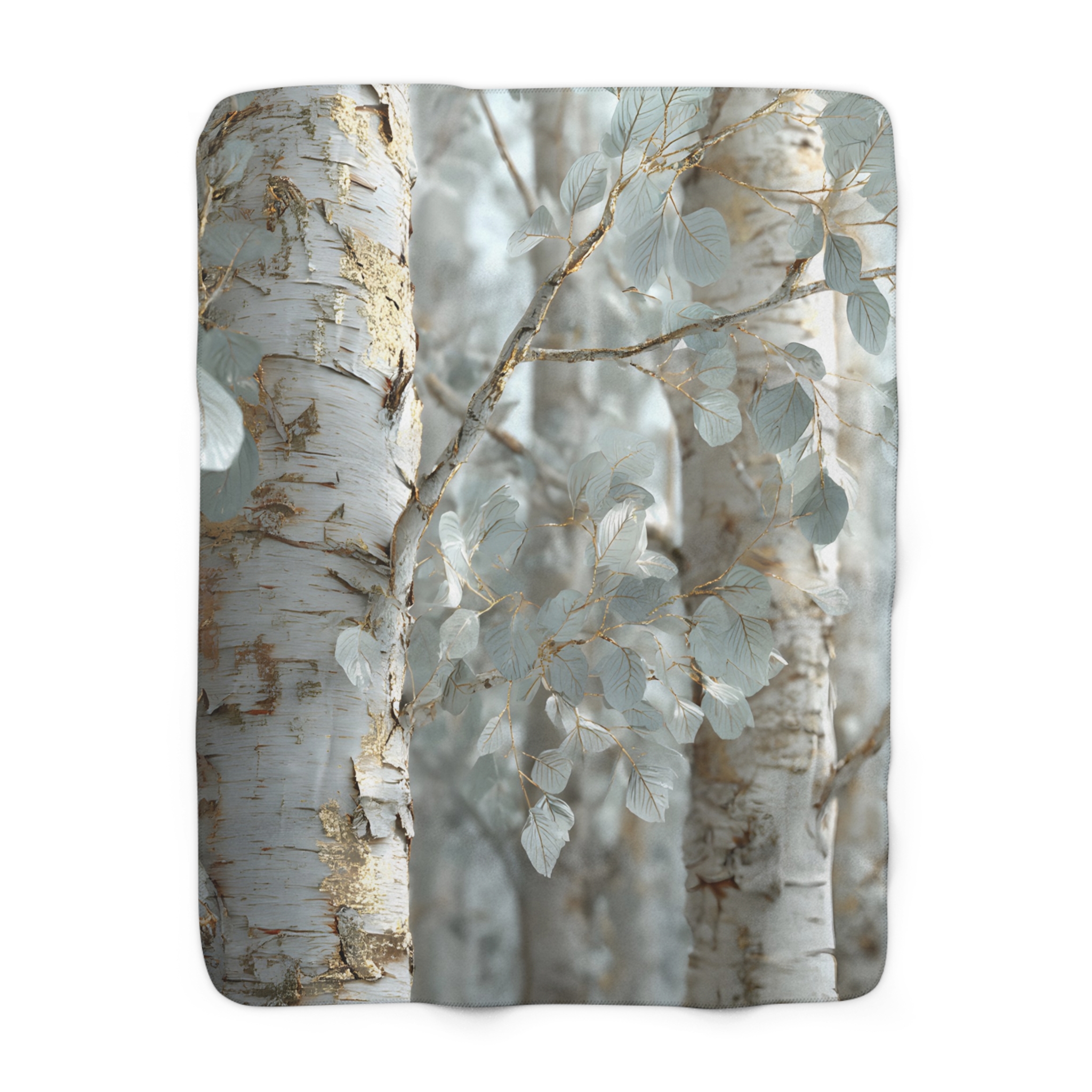 Golden Birch Forest Sherpa Blanket – Ethereal Woodland Throw