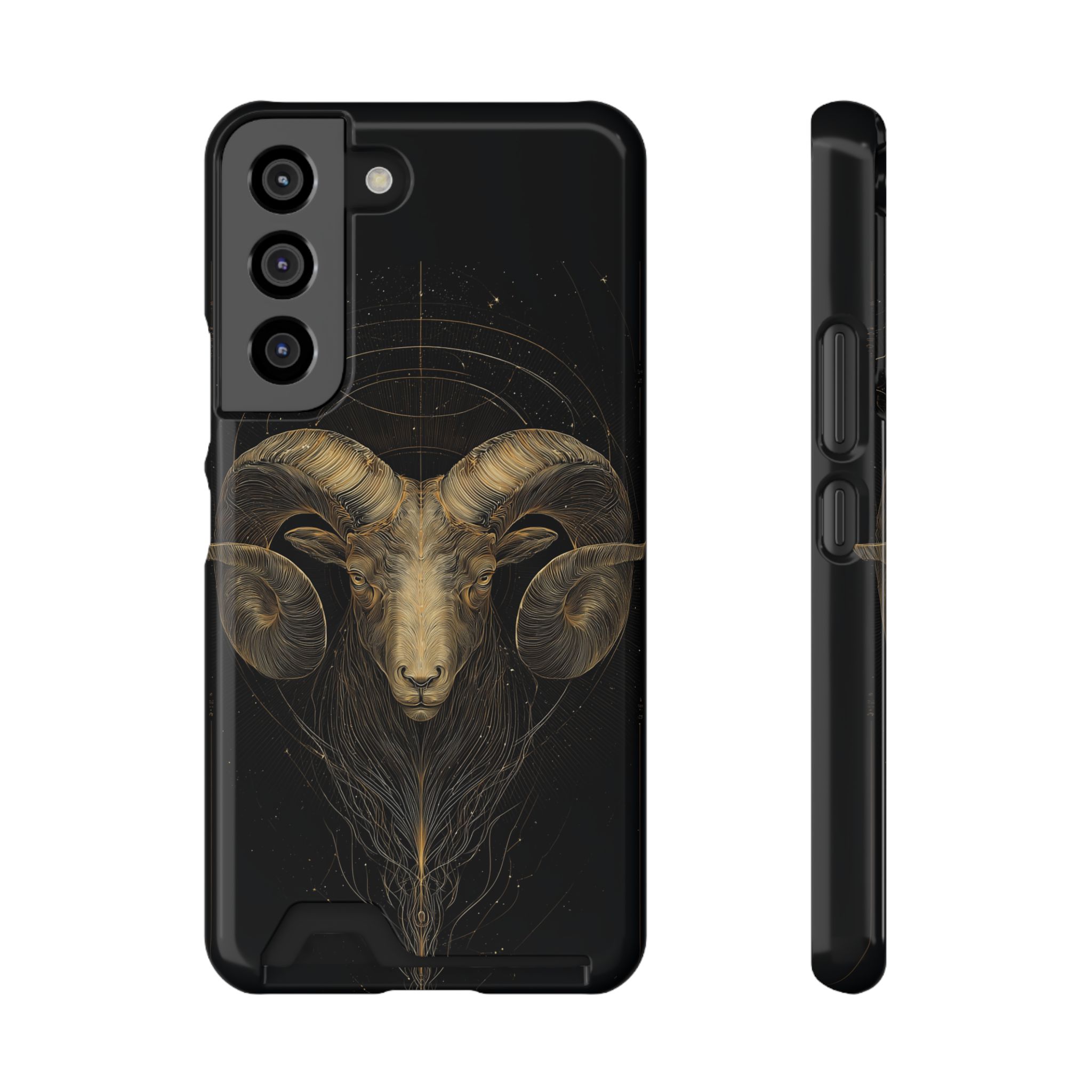 Aries Zodiac Phone Case with Card Holder – Celestial Gold Constellation