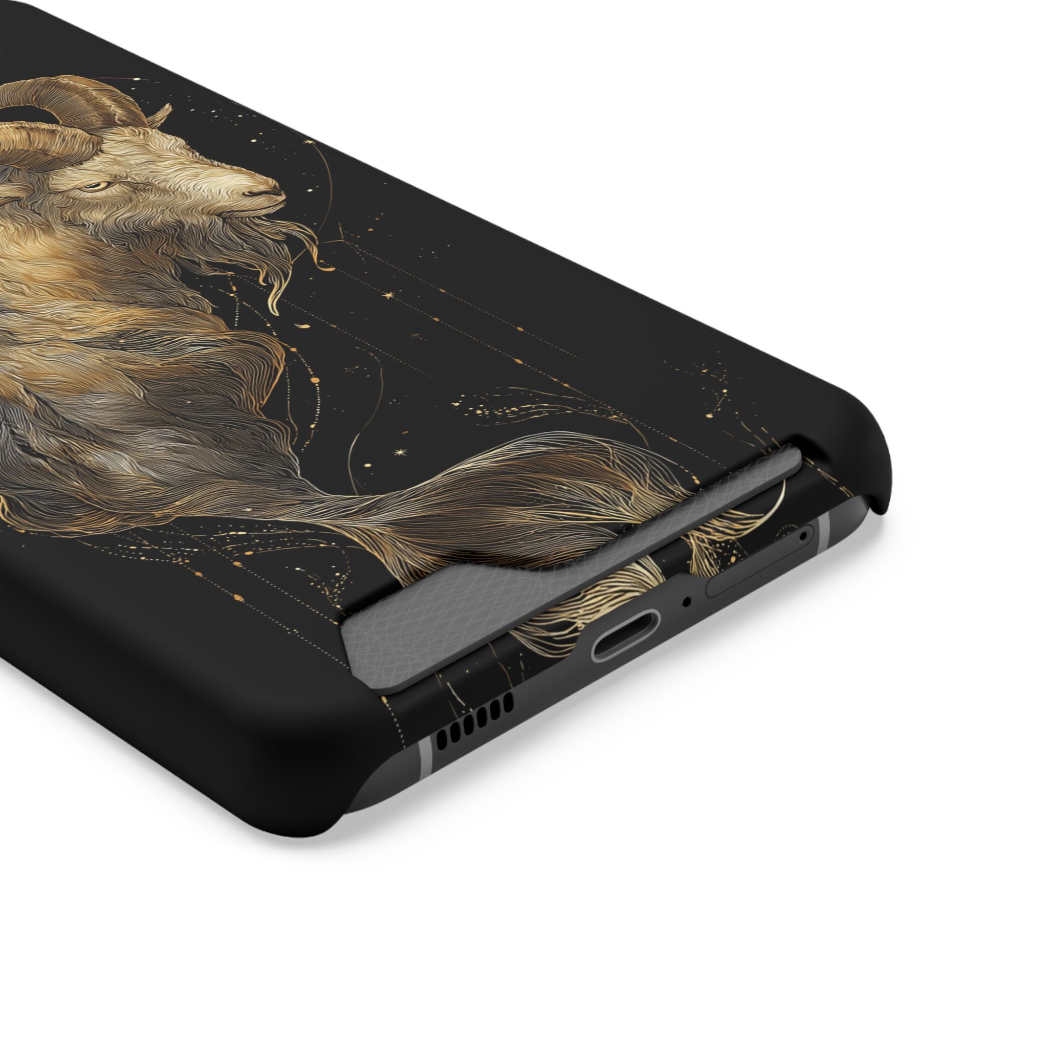 Capricorn Zodiac Phone Case with Card Holder – Celestial Gold Sea-Goat - Image 14