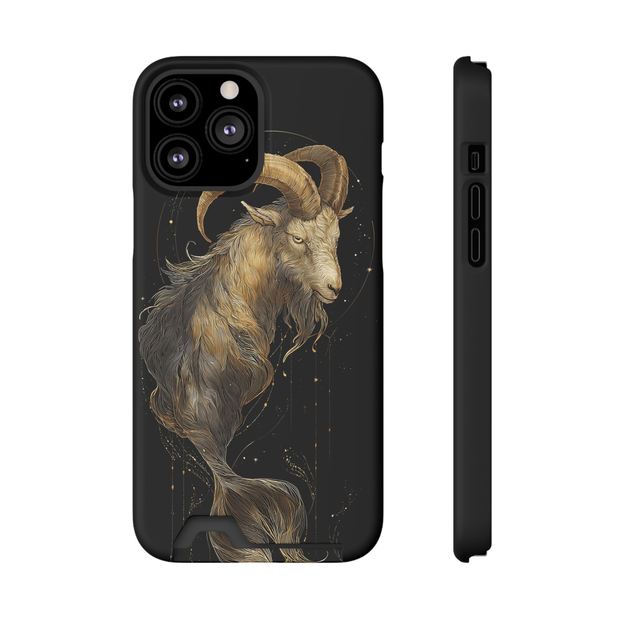 Capricorn Zodiac Phone Case with Card Holder – Celestial Gold Sea-Goat - Image 53