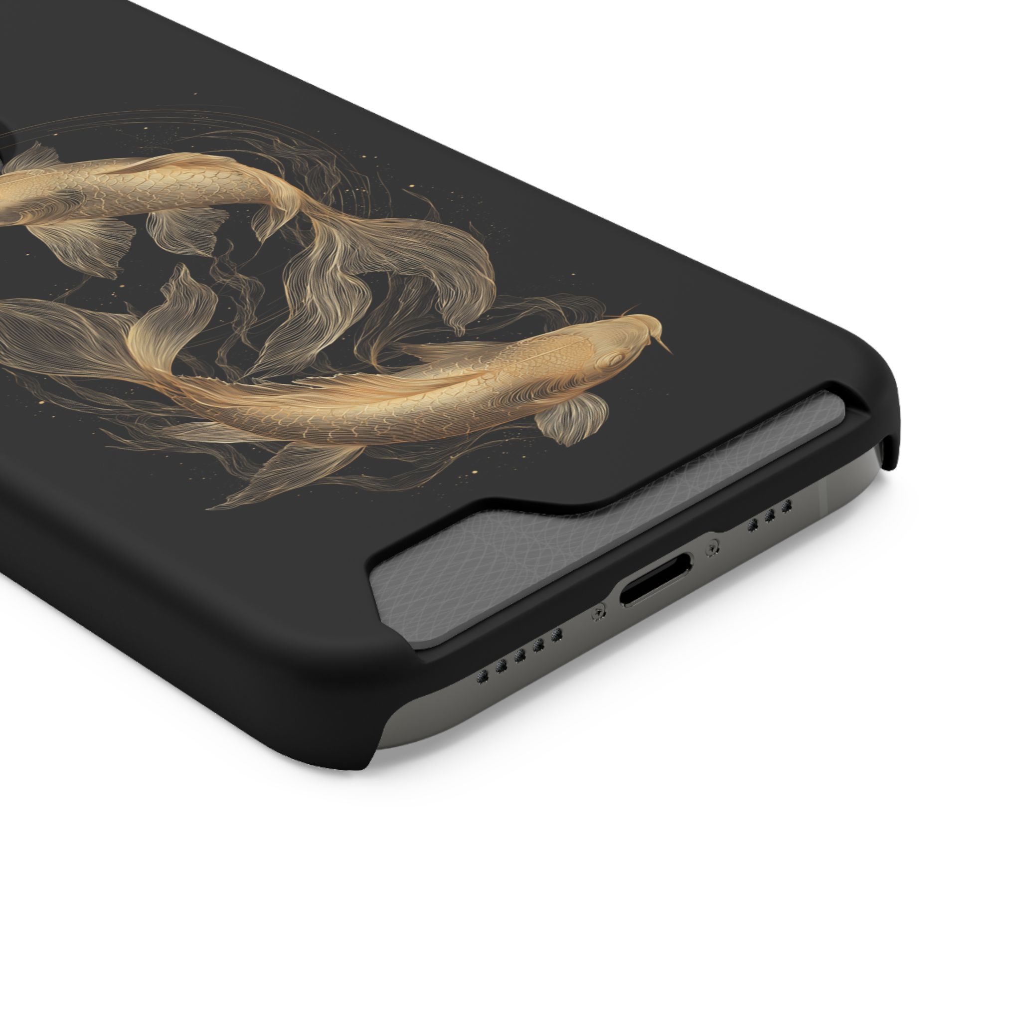 Pisces Zodiac Phone Case with Card Holder – Celestial Gold Fish - Image 46