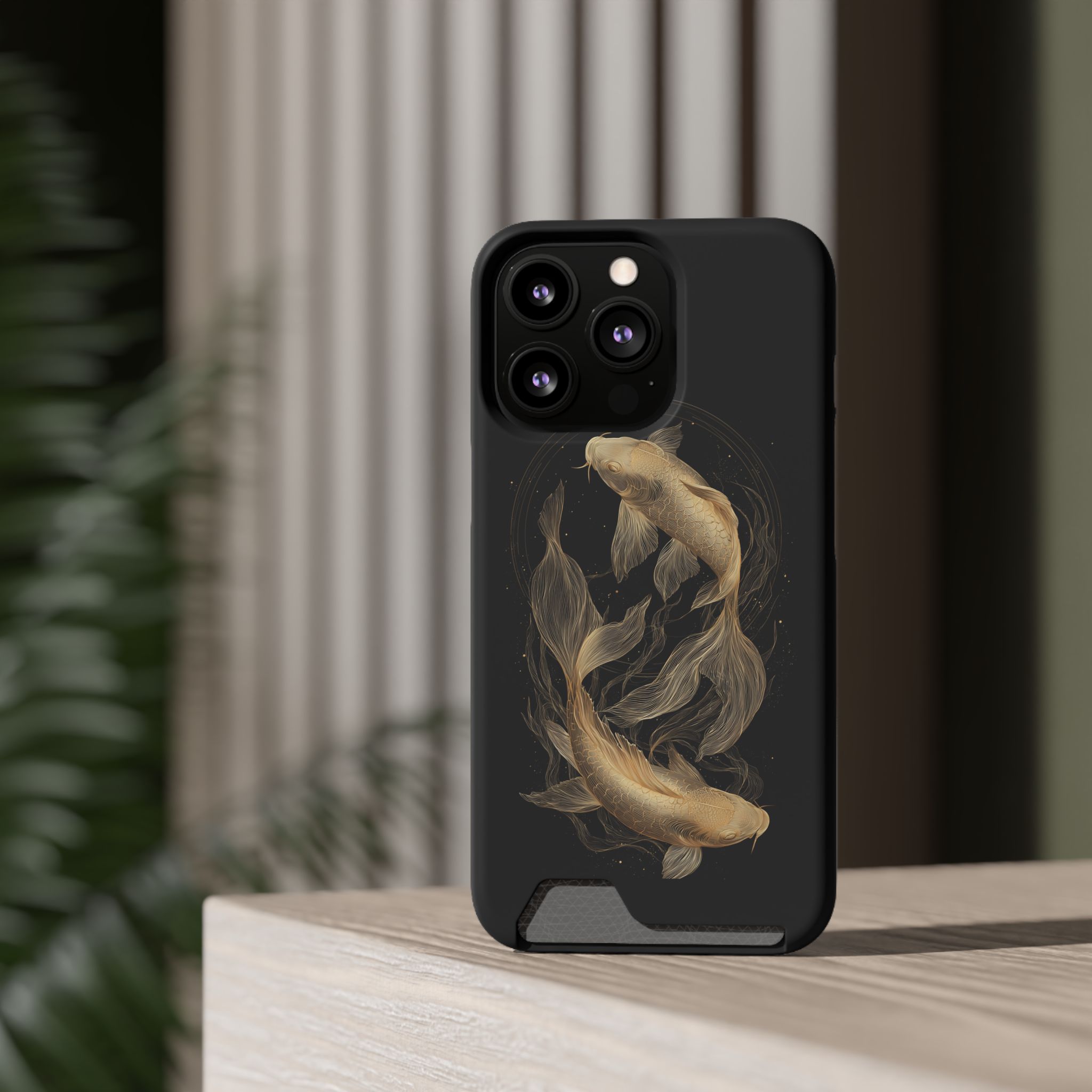 Pisces Zodiac Phone Case with Card Holder – Celestial Gold Fish - Image 48