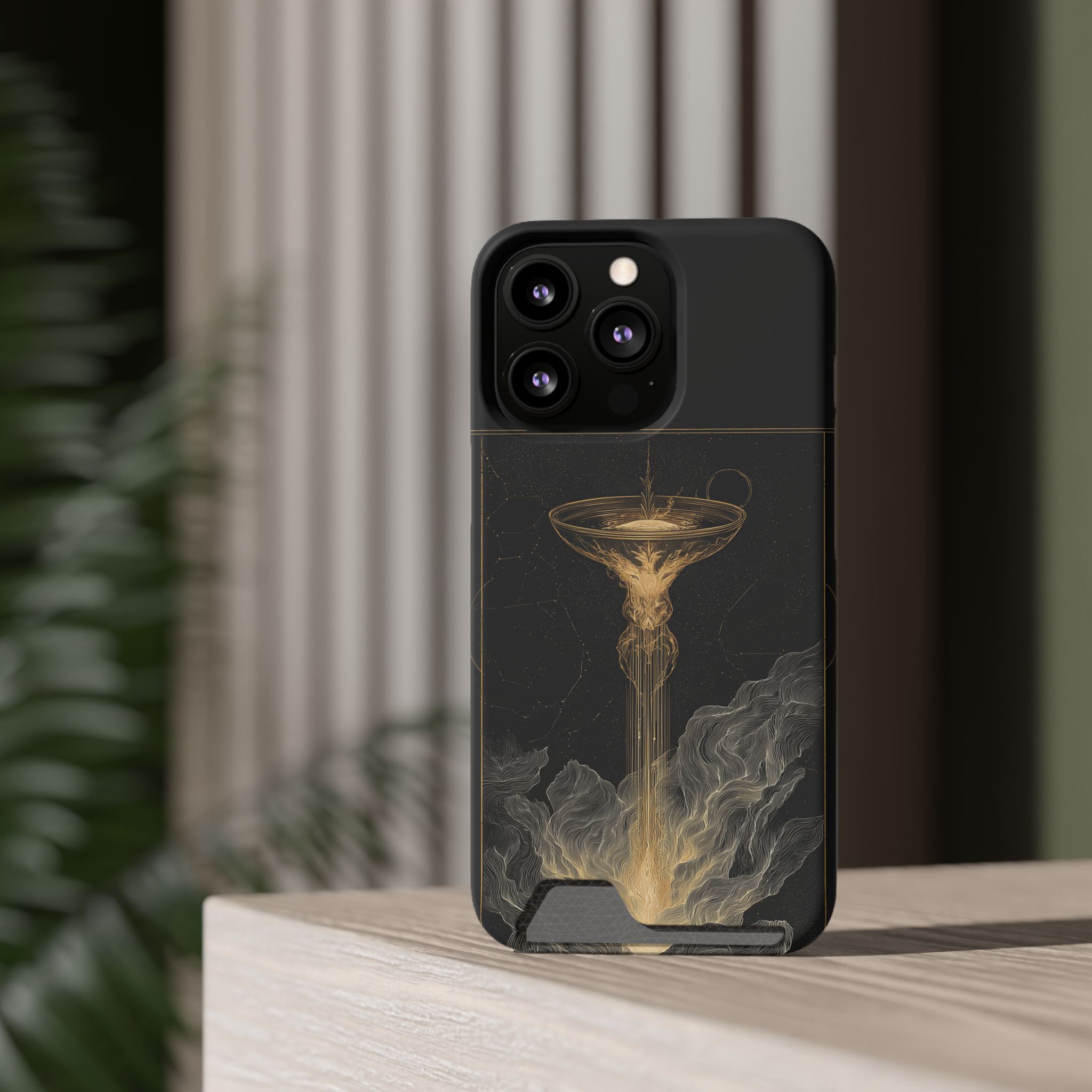 Aquarius Zodiac Phone Case with Card Holder – Celestial Gold Water Bearer - Image 48