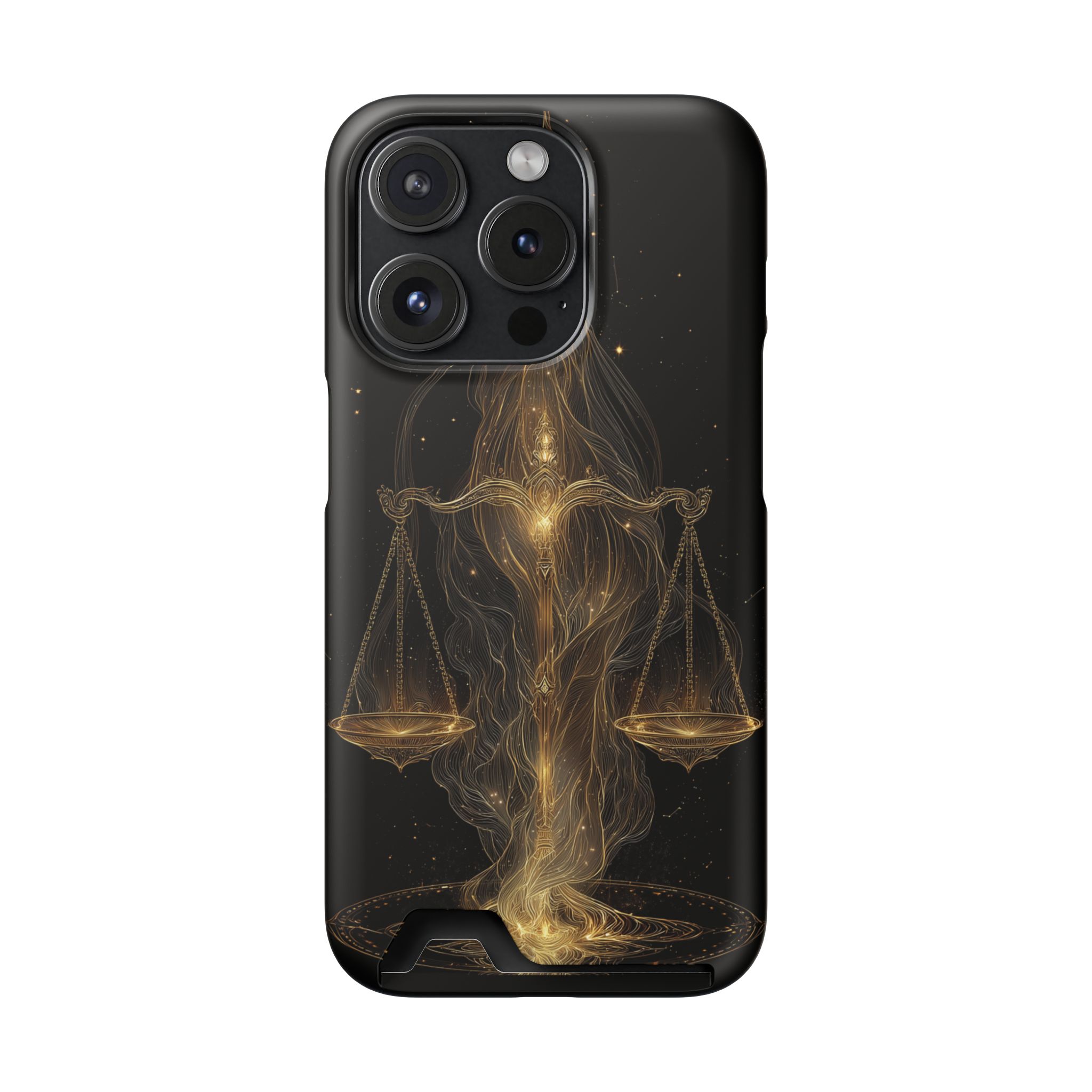 Libra Zodiac Phone Case with Card Holder – Celestial Gold Scales - Image 100