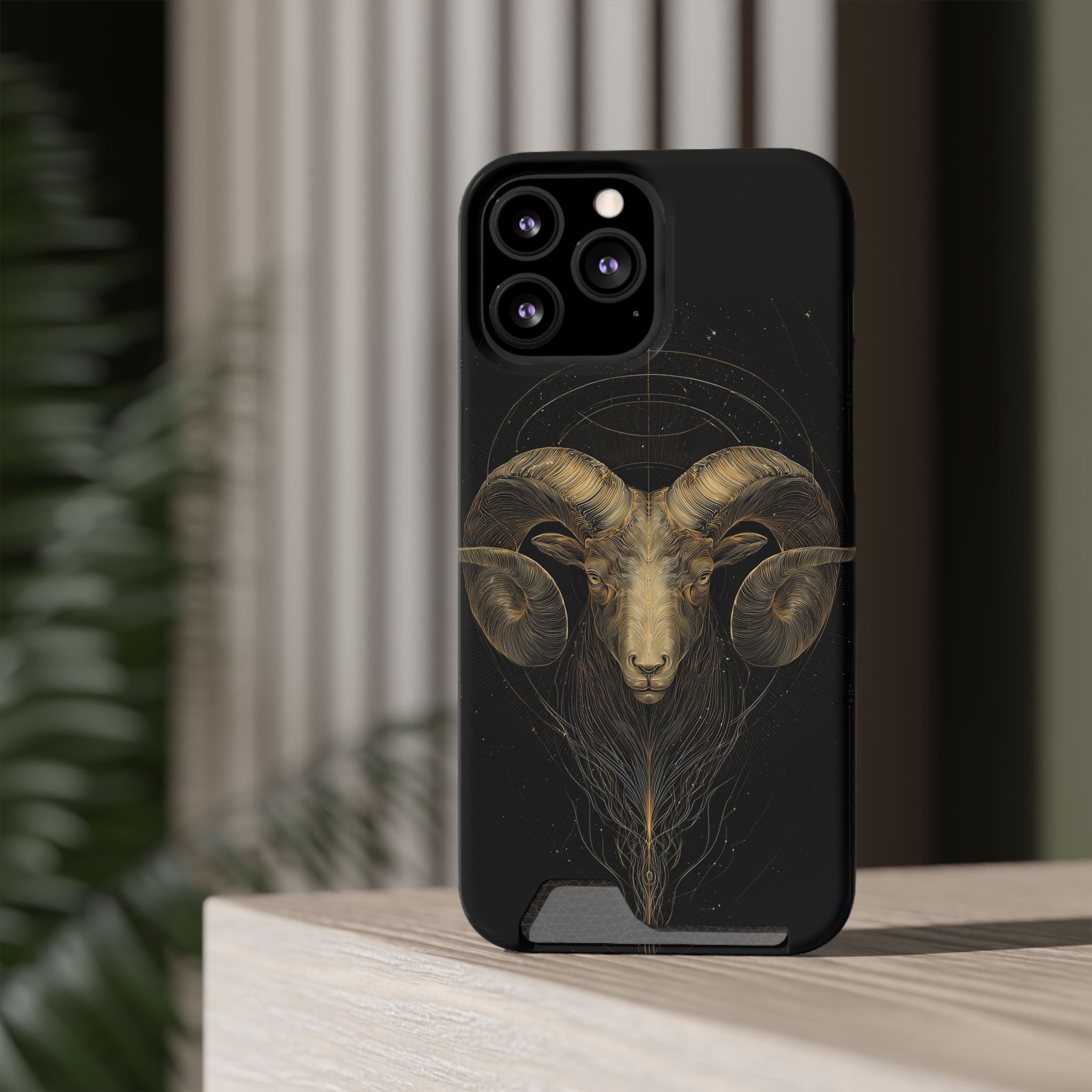 Aries Zodiac Phone Case with Card Holder – Celestial Gold Constellation - Image 52