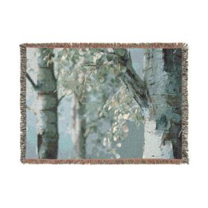 Silver Birch Woven Blanket – Serene Woodland Tapestry Throw