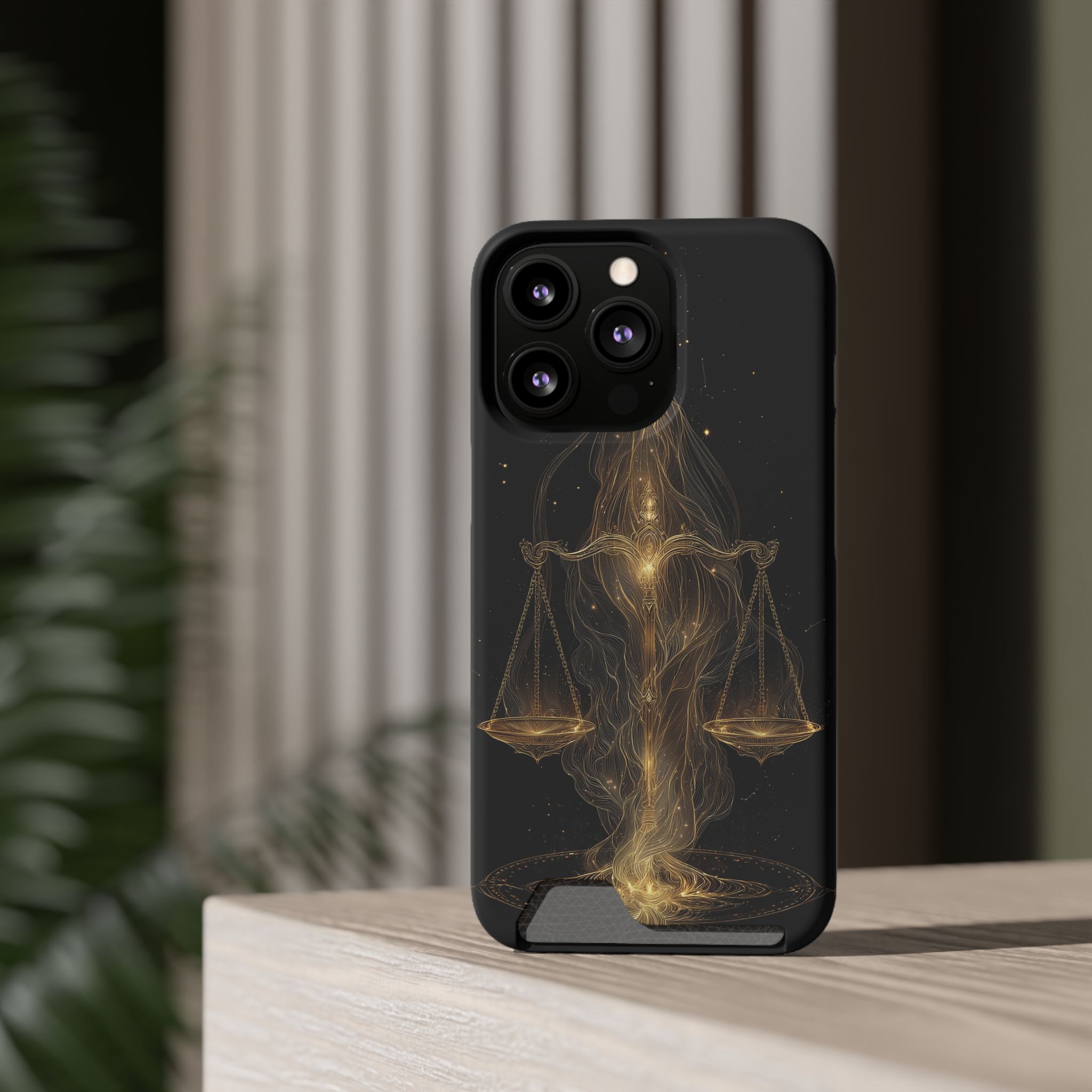 Libra Zodiac Phone Case with Card Holder – Celestial Gold Scales - Image 48