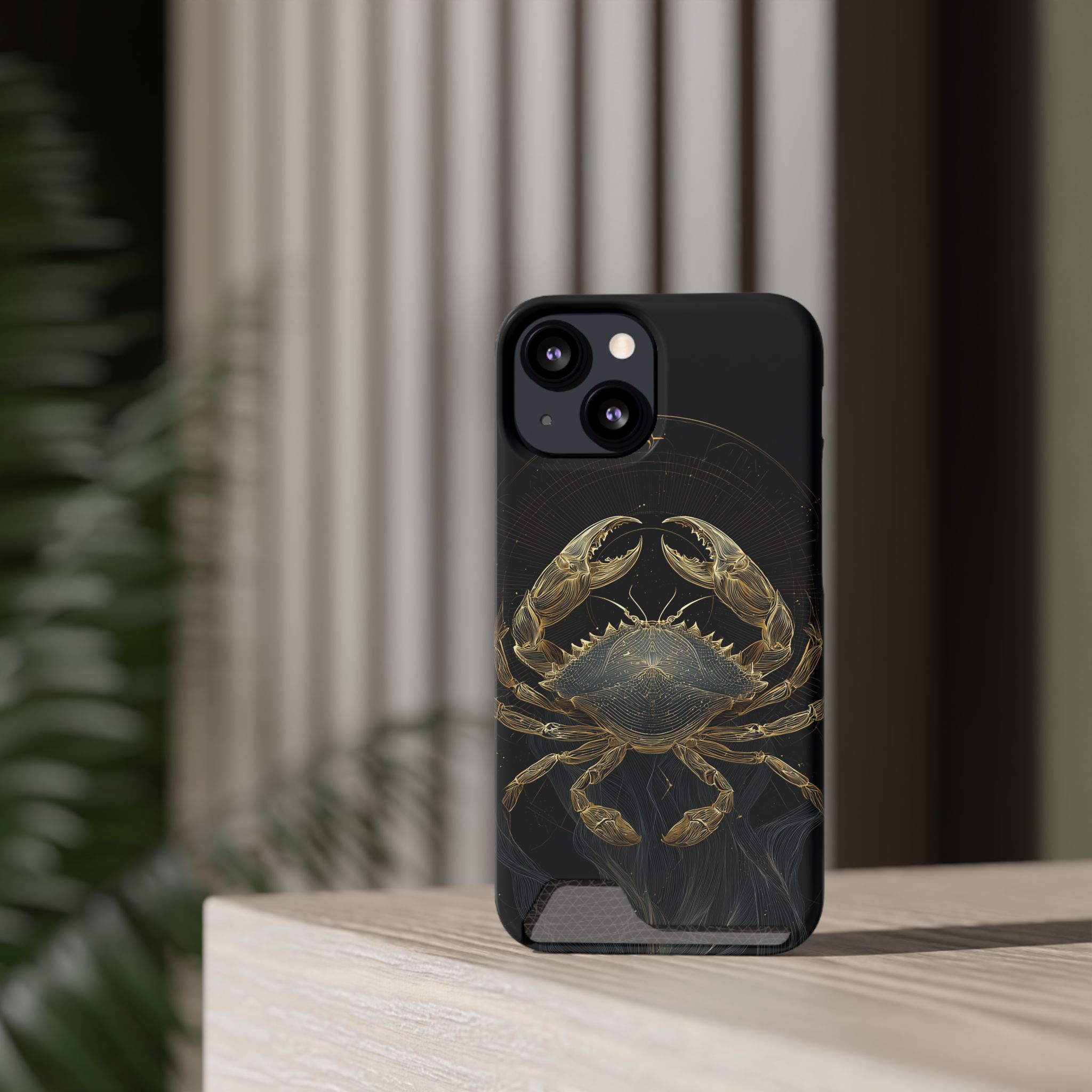 Cancer Zodiac Phone Case with Card Holder – Celestial Gold Crab - Image 36