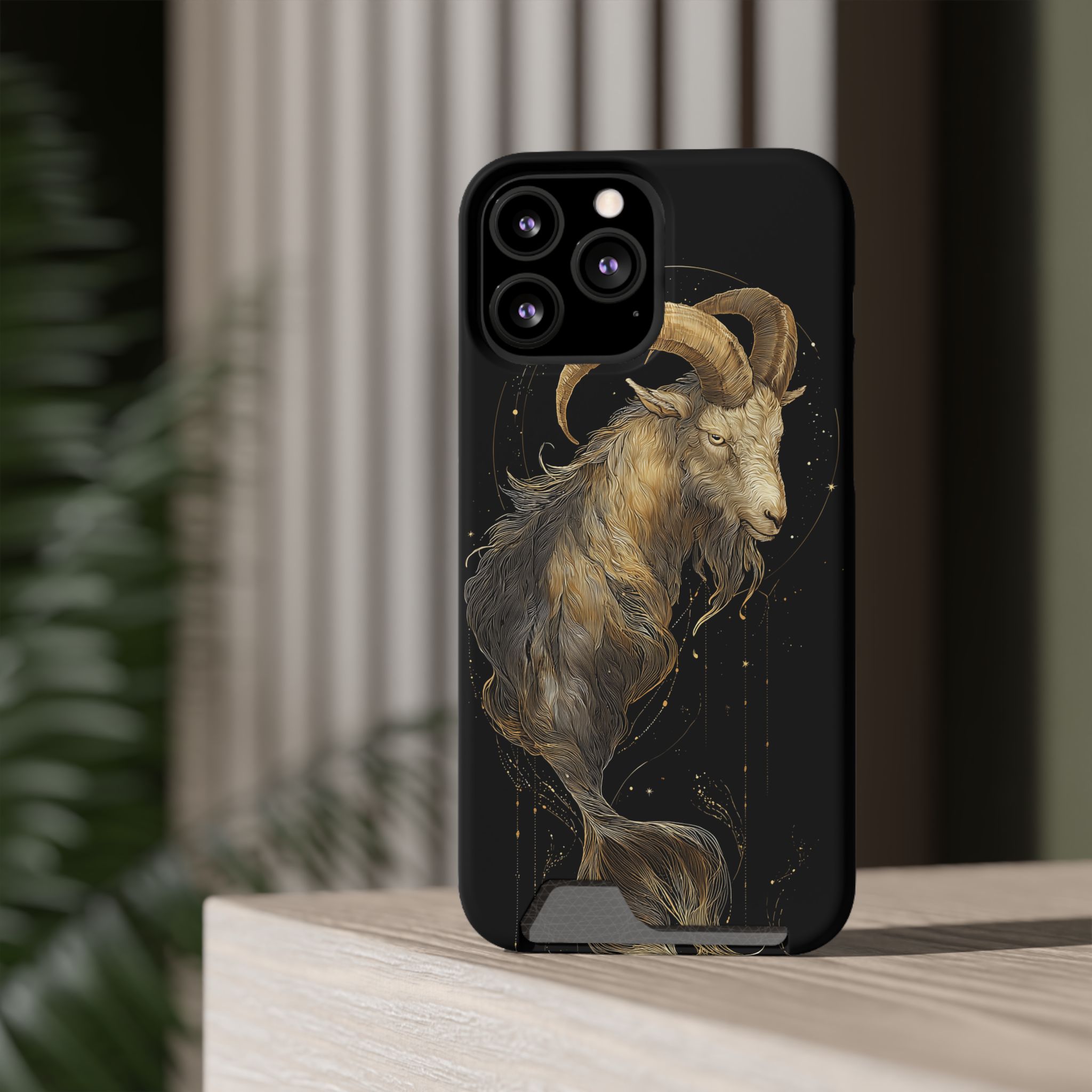 Capricorn Zodiac Phone Case with Card Holder – Celestial Gold Sea-Goat - Image 56