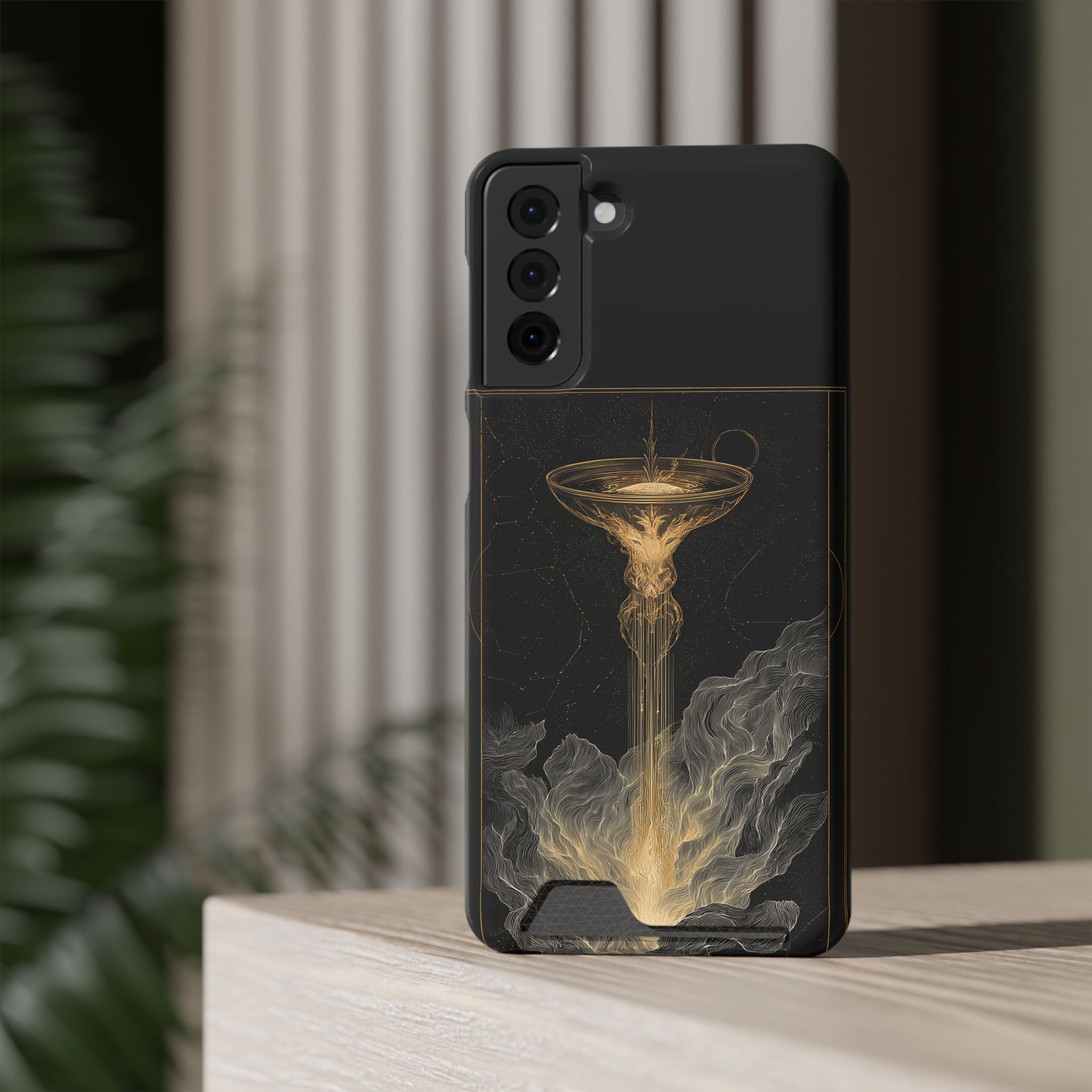 Aquarius Zodiac Phone Case with Card Holder – Celestial Gold Water Bearer - Image 68