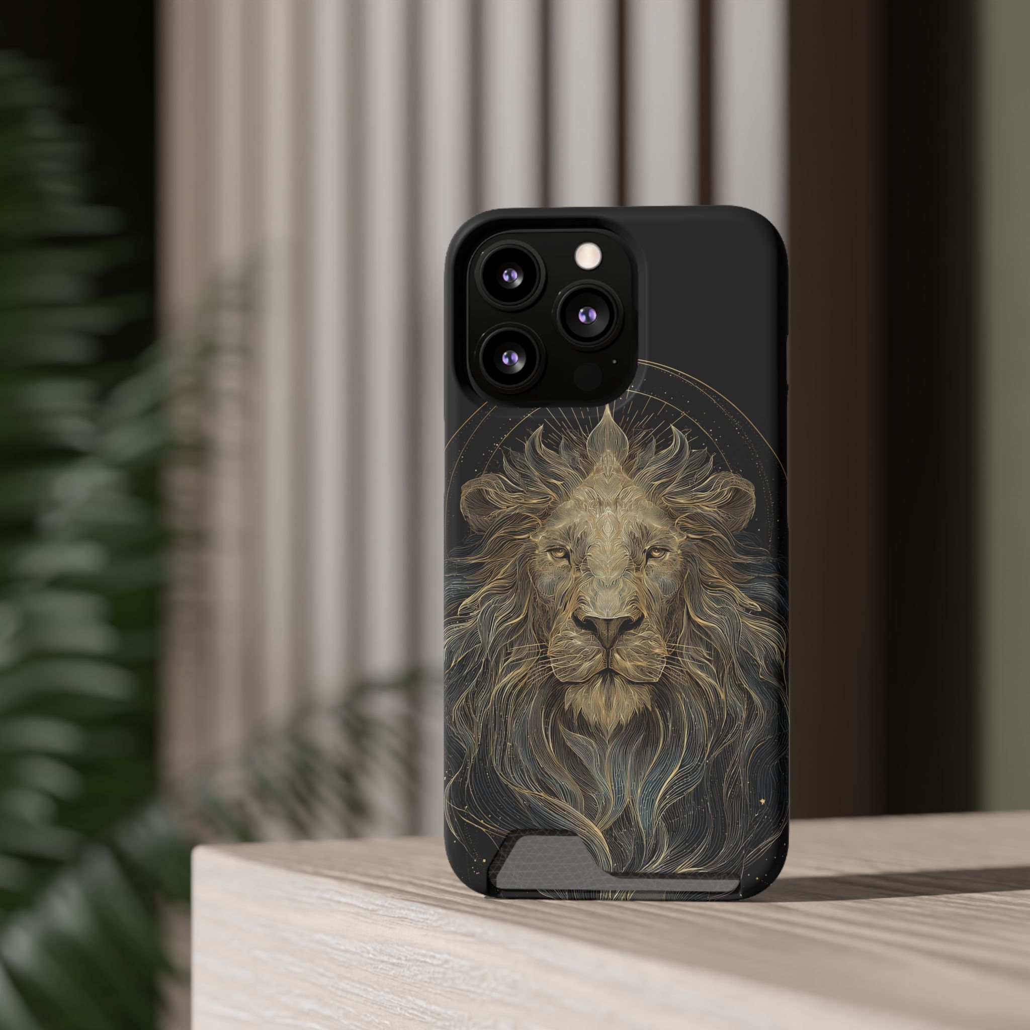 Leo Zodiac Phone Case with Card Holder – Celestial Gold Lion - Image 48